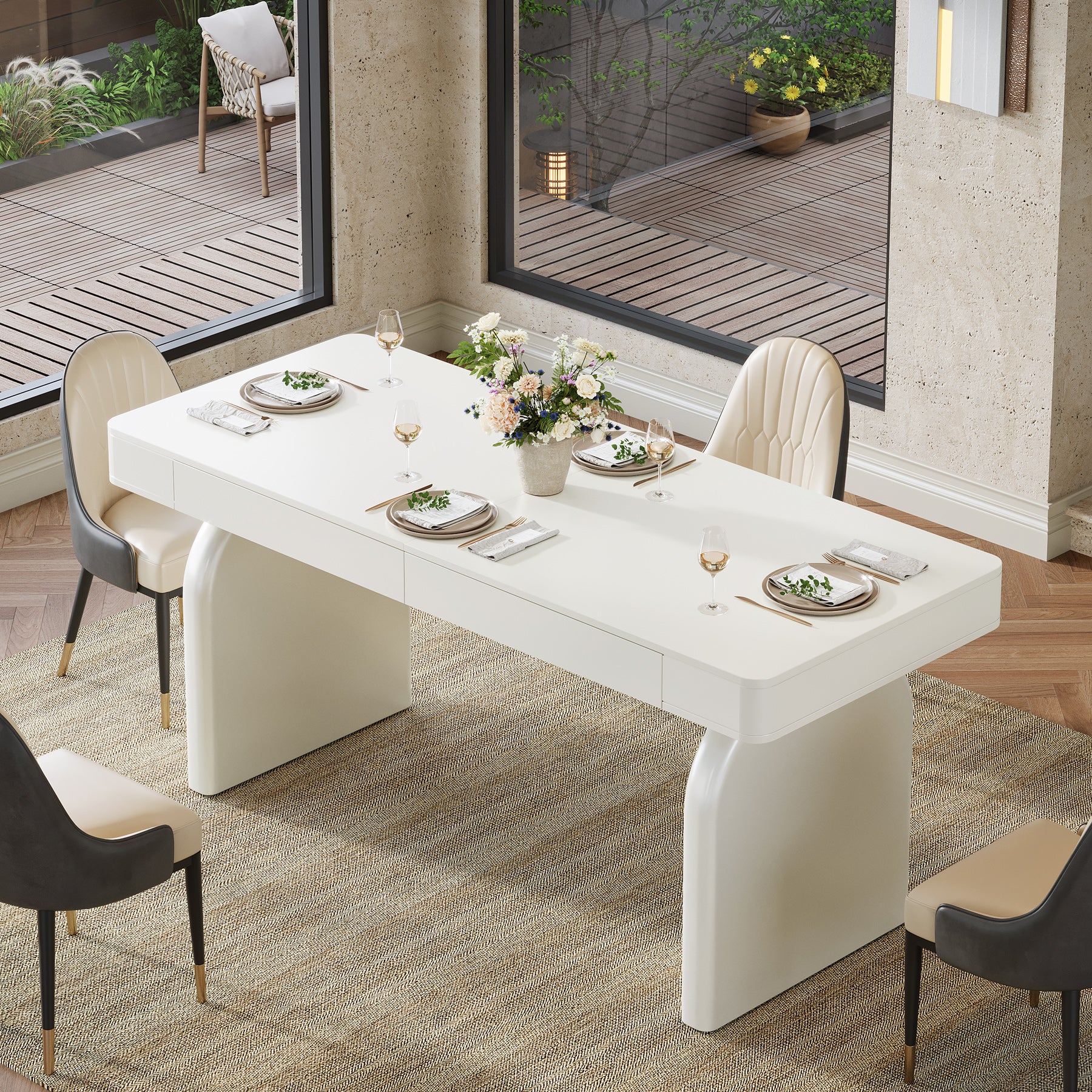 63" Dining Table, Rectangular Kitchen Table with 2 Drawers for 4-6 People - Image 3