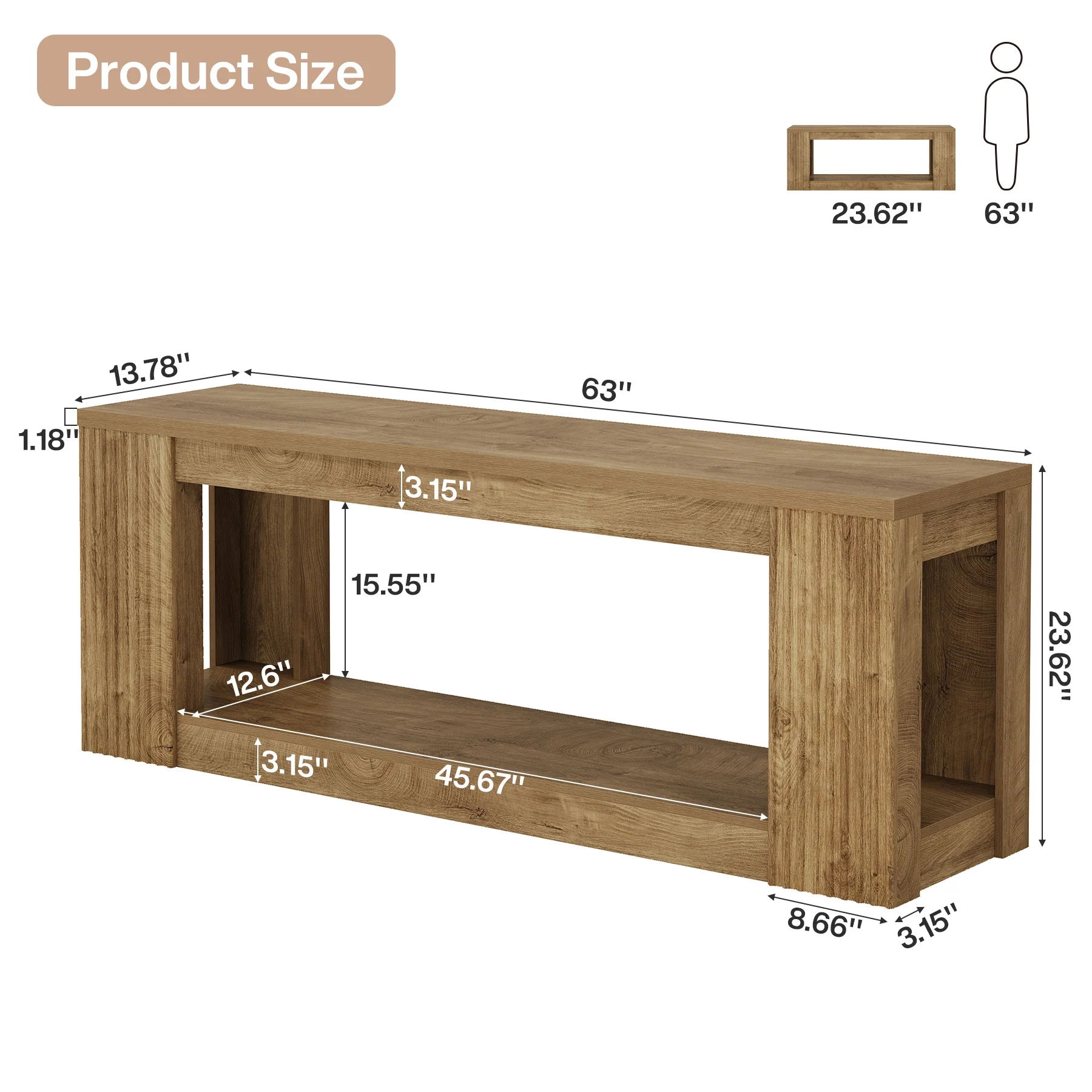 63" Entryway Bench, 2-Tier Shoe Bench End of Bed Seat for Hallway, Bedroom - Image 2