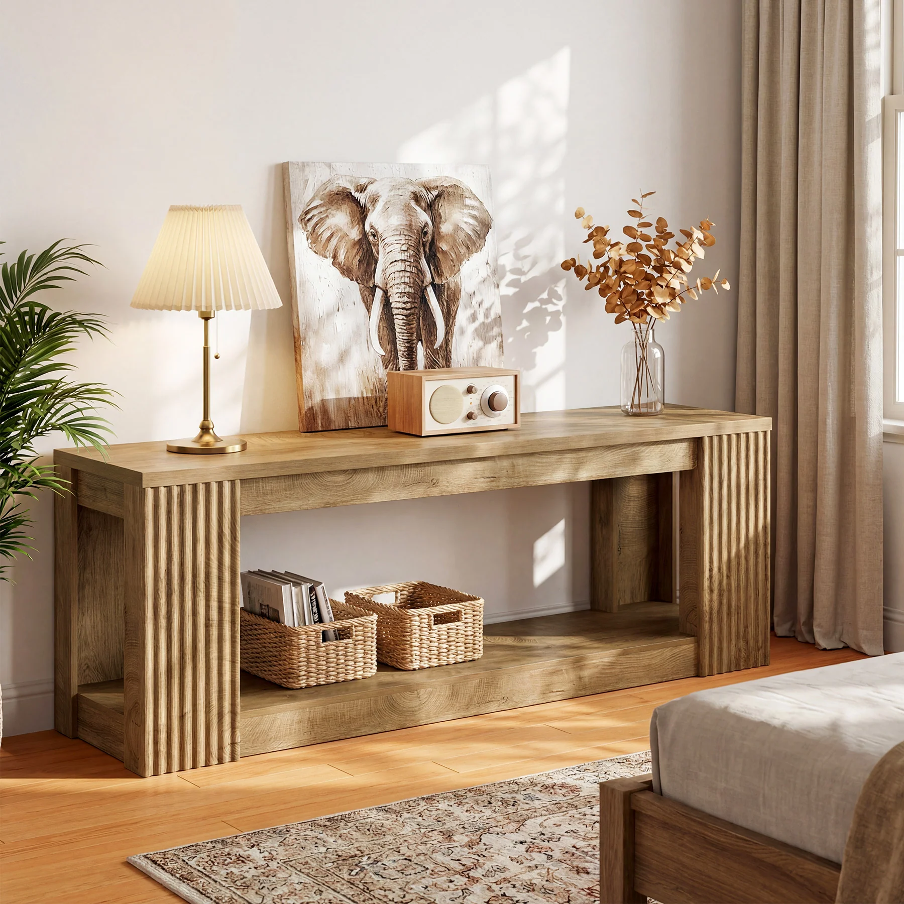 63" Entryway Bench, 2-Tier Shoe Bench End of Bed Seat for Hallway, Bedroom - Image 4