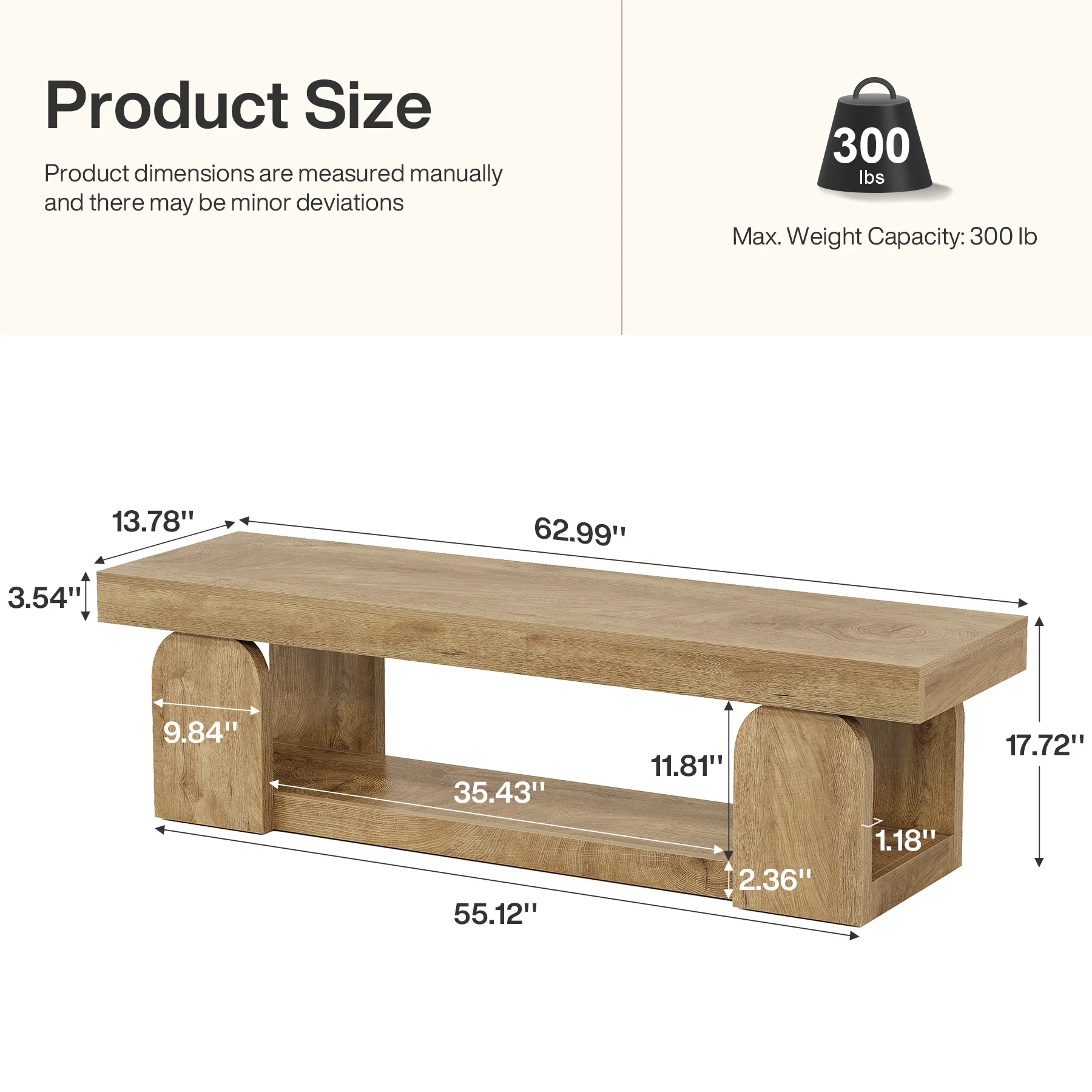 63" Entryway Bench, Farmhouse Shoe Bench with Storage Shelf for Bedroom, Hallway - Image 2