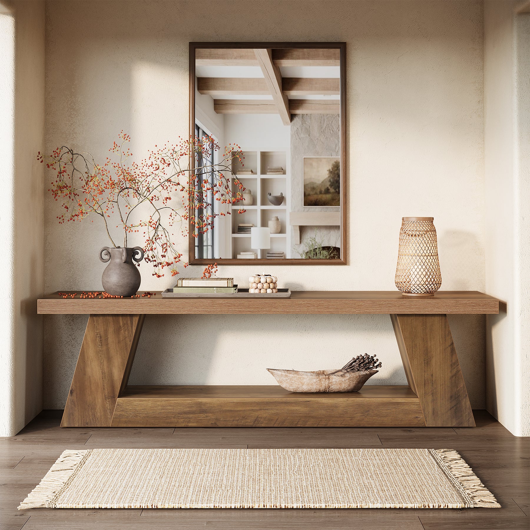 63" Entryway Bench with Storage Shelf, 2-Tier End of Bed Bench - Image 4