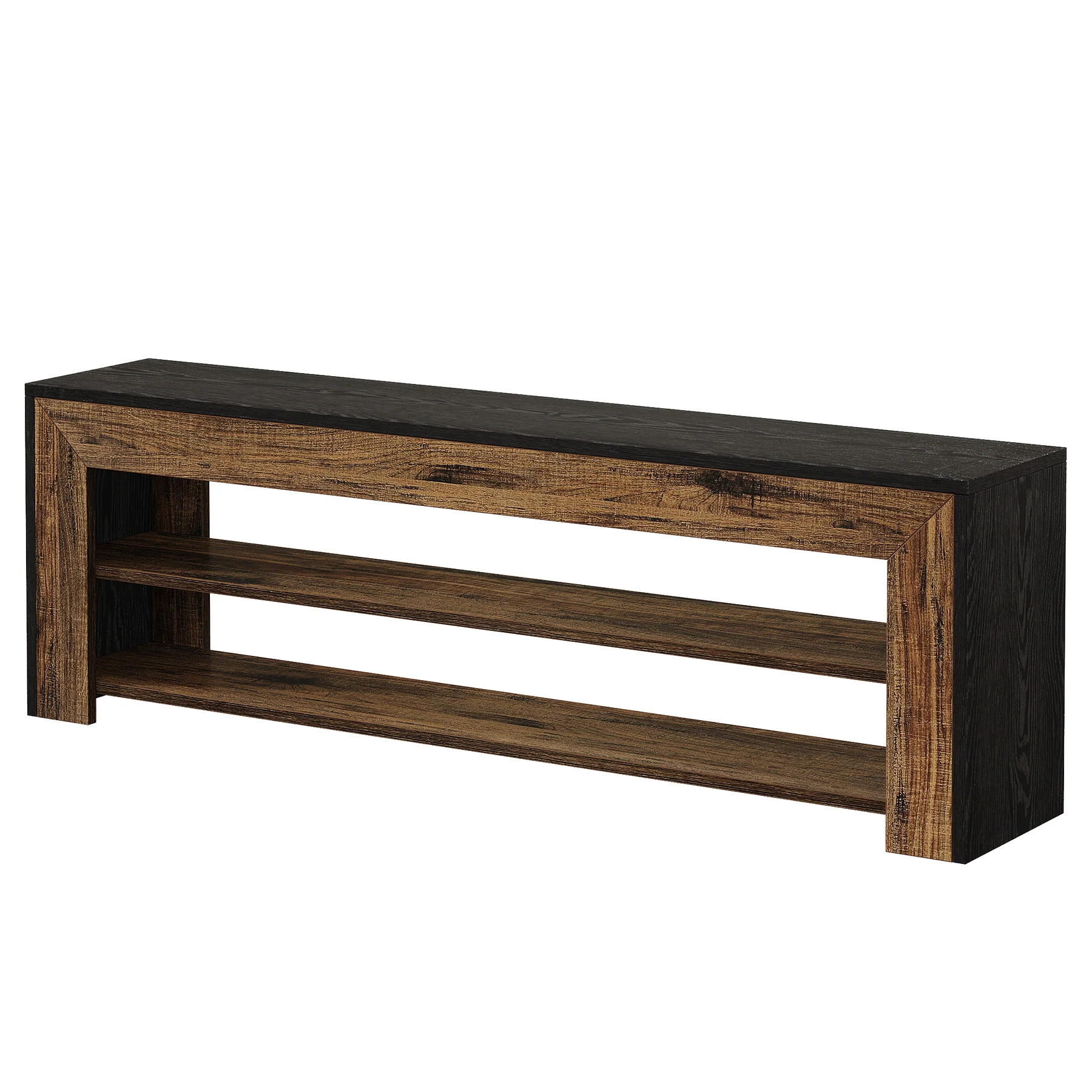 63" Entryway Shoe Bench, 3-Tier End of Bed Bench with Storage Shelves for Hallway - Image 9