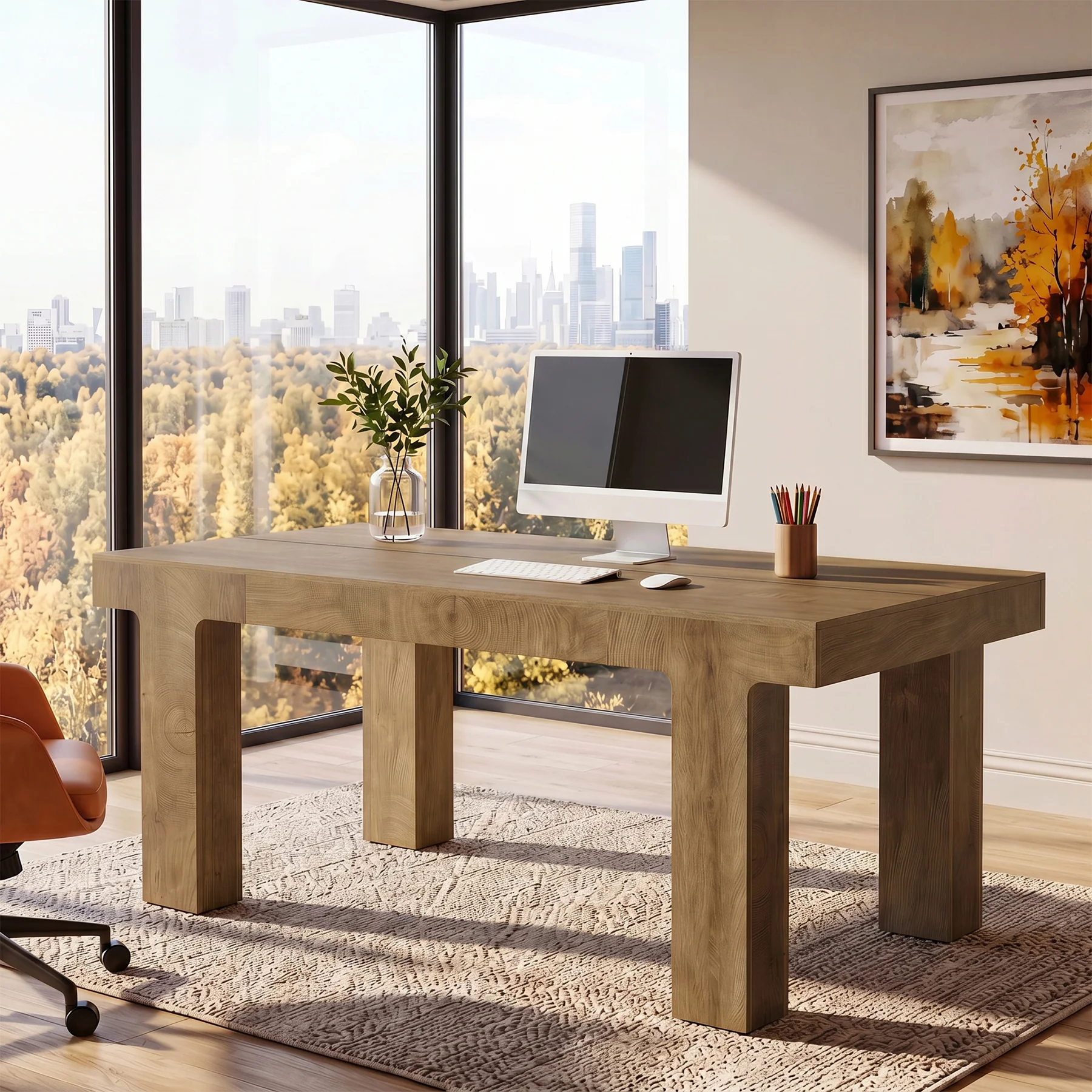 63" Executive Desk, Modern Computer Desk with Curved Edge for Home Office - Image 5