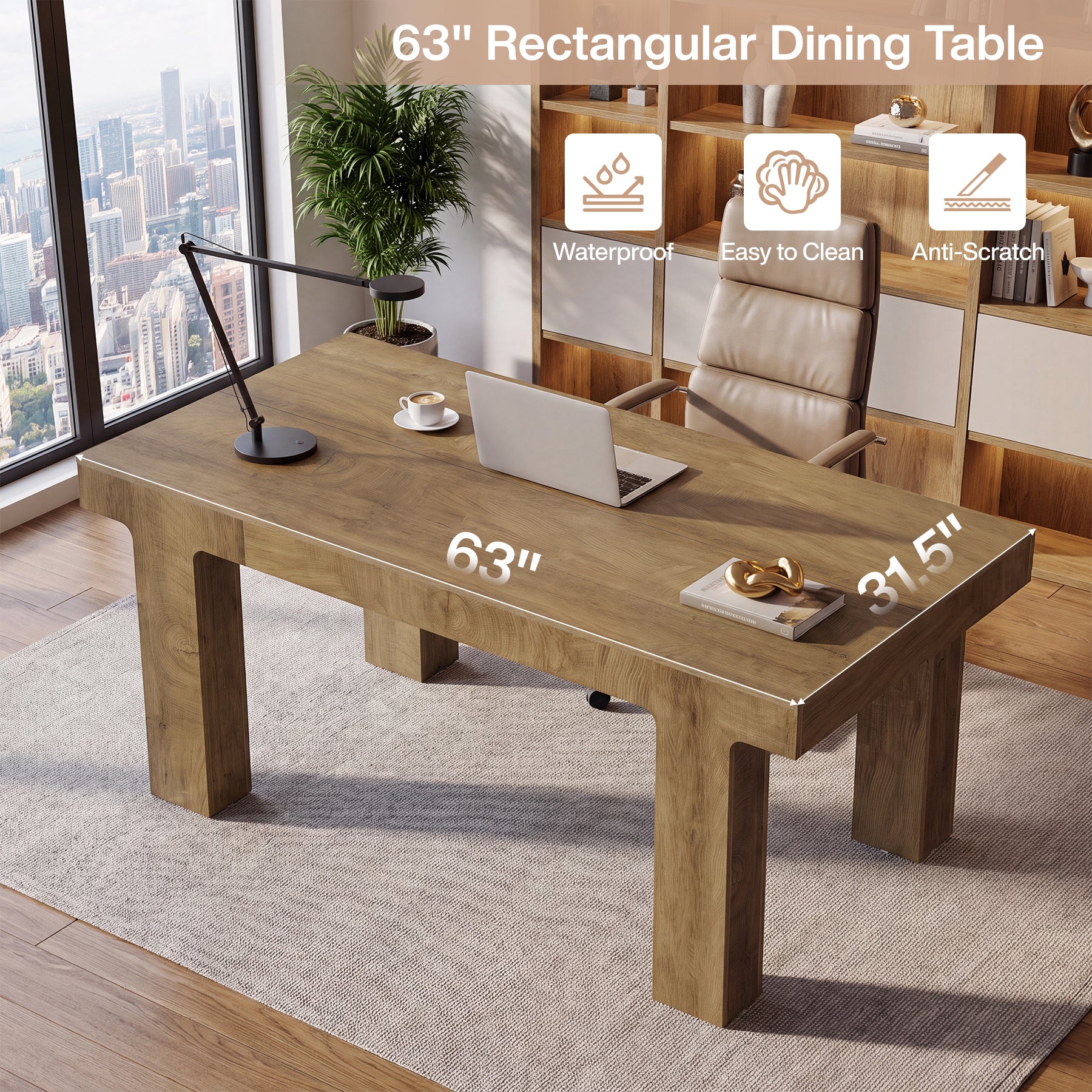 63" Executive Desk, Modern Computer Desk with Curved Edge for Home Office - Image 6