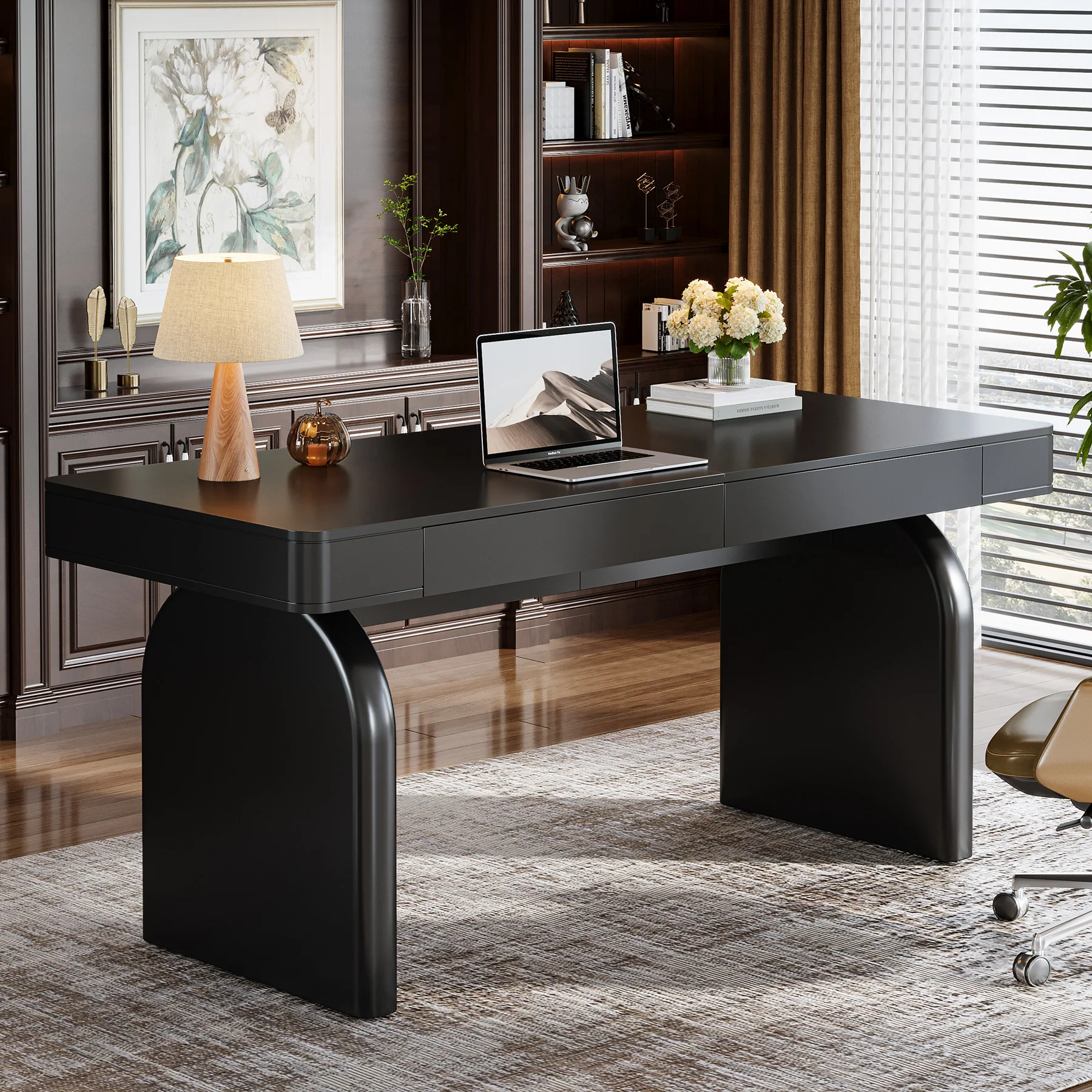 63" Executive Desk, Modern Office Computer Desk with 2 Storage Drawers - Image 10