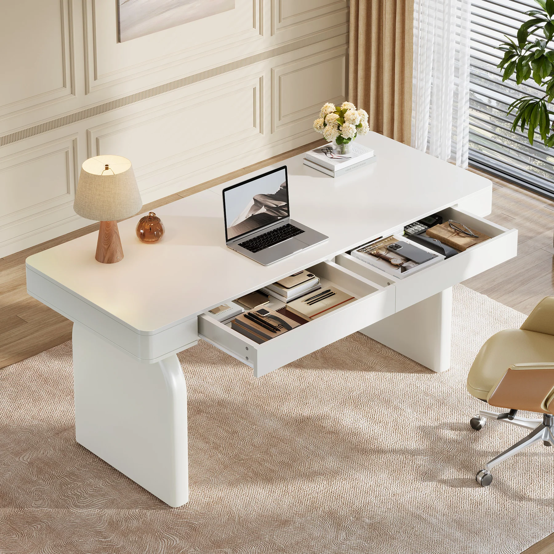 63" Executive Desk, Modern Office Computer Desk with 2 Storage Drawers - Image 3