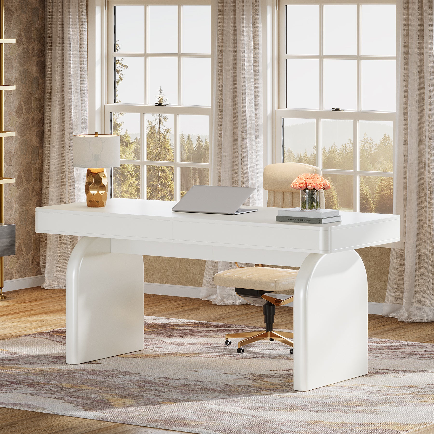 63" Executive Desk, Modern Office Computer Desk with 2 Storage Drawers - Image 4