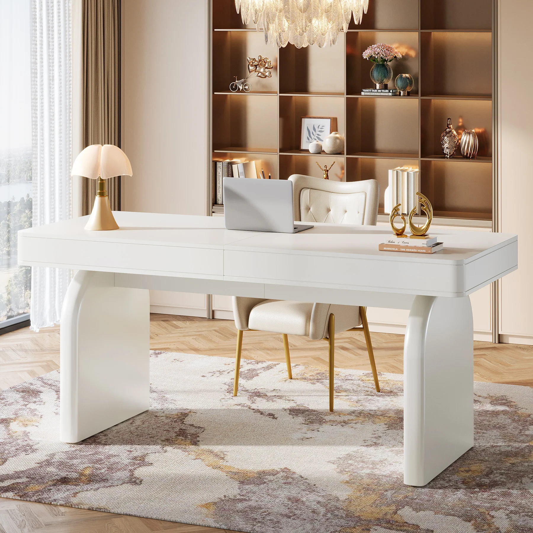 63" Executive Desk, Modern Office Computer Desk with 2 Storage Drawers - Image 5