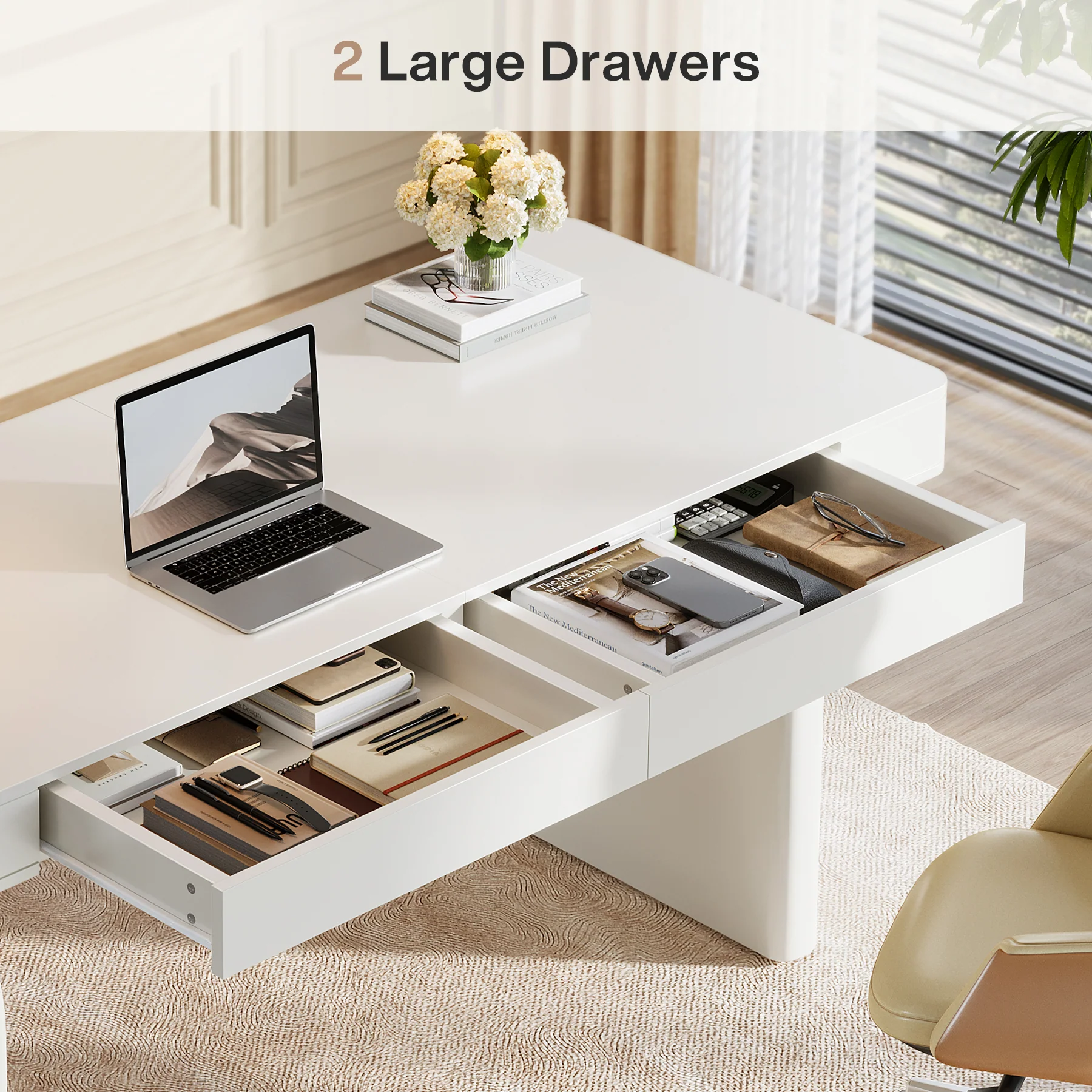 63" Executive Desk, Modern Office Computer Desk with 2 Storage Drawers - Image 7