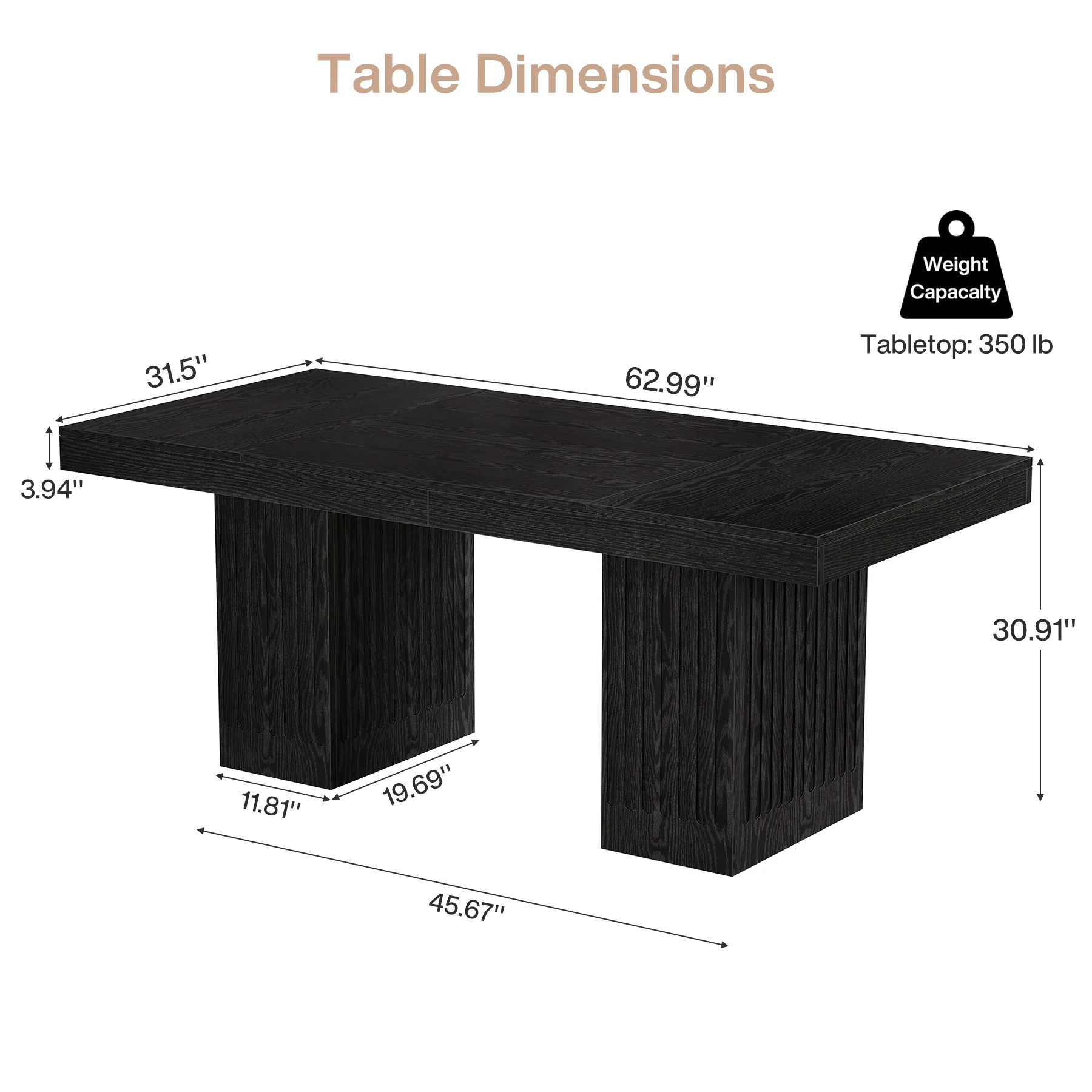 63" Executive Desk, Modern Office Computer Desk with Double Pedestal - Image 2