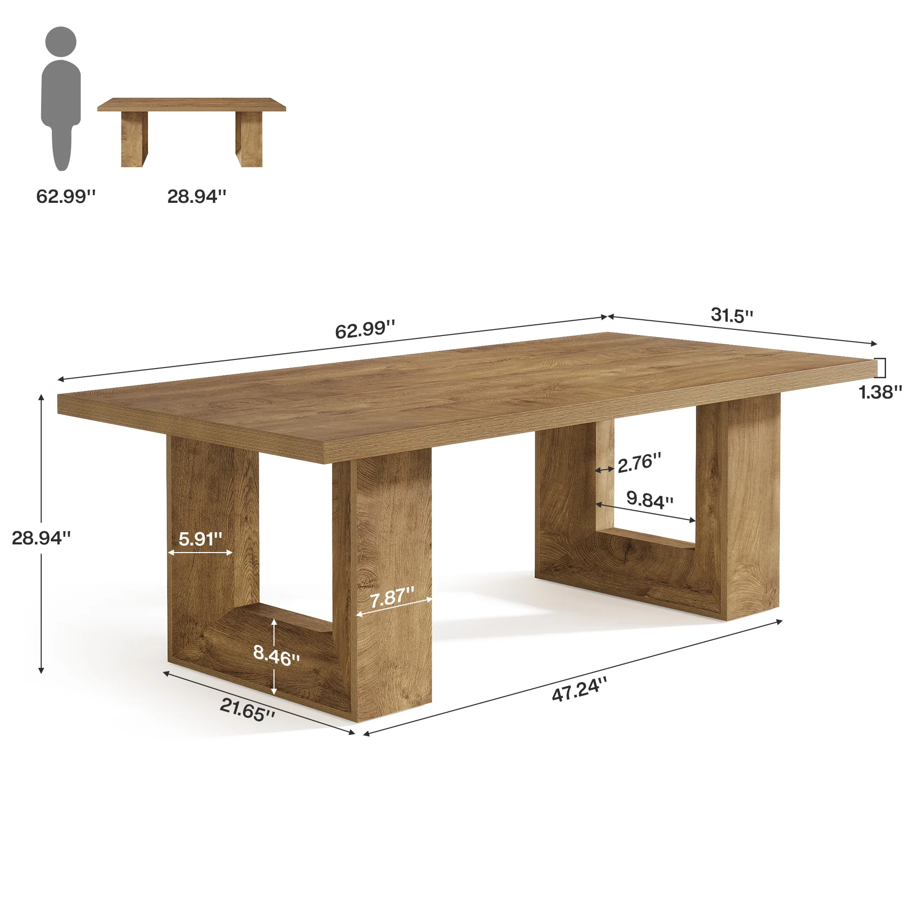 62.99" Executive Desk, Rectangular Computer Desk Conference Table for 6-8 - Image 2