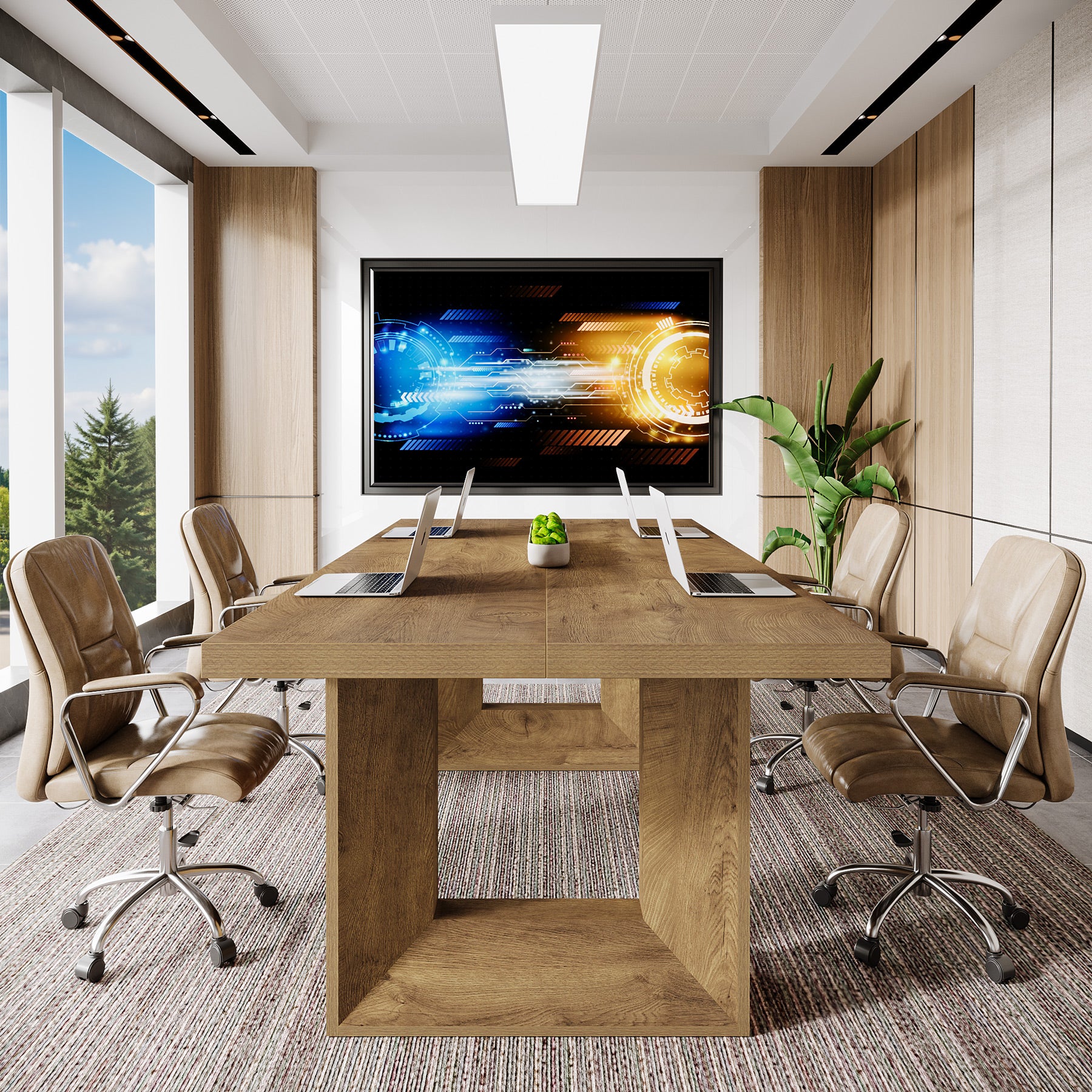 62.99" Executive Desk, Rectangular Computer Desk Conference Table for 6-8 - Image 4