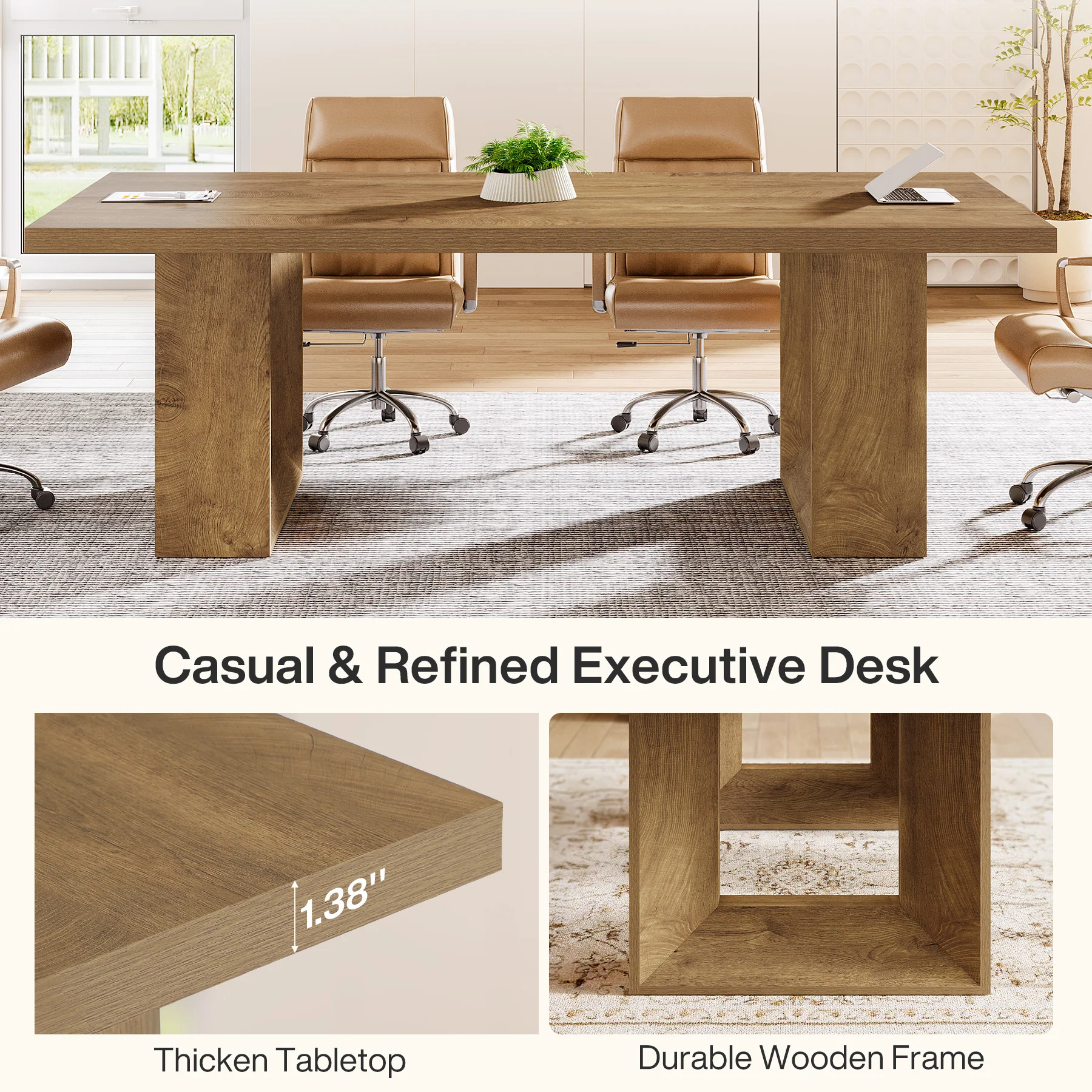 62.99" Executive Desk, Rectangular Computer Desk Conference Table for 6-8 - Image 7