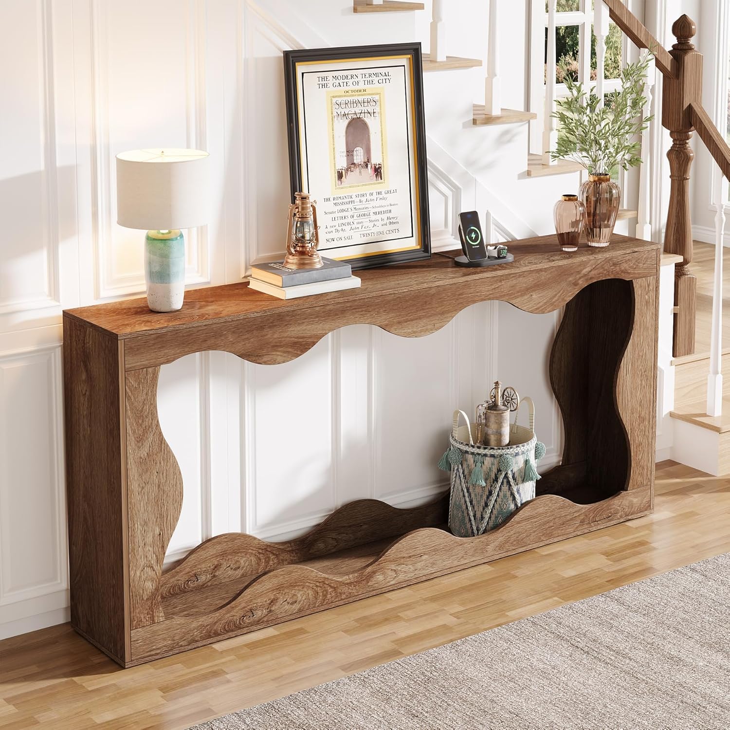 63 Inch Farmhouse Console Table with Storage, Narrow Sofa Table for Living Room and Entryway - Image 16