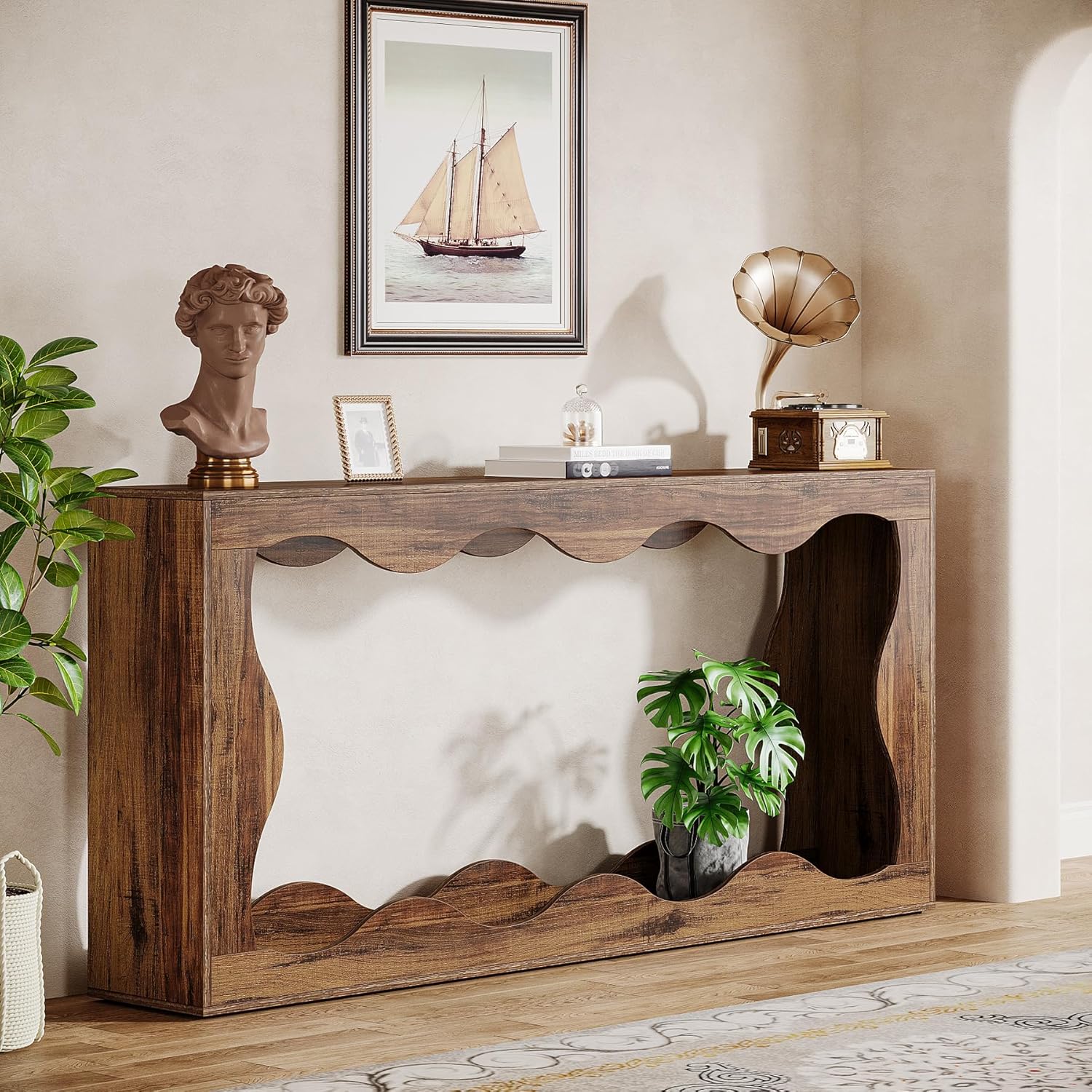 63 Inch Farmhouse Console Table with Storage, Narrow Sofa Table for Living Room and Entryway - Image 3
