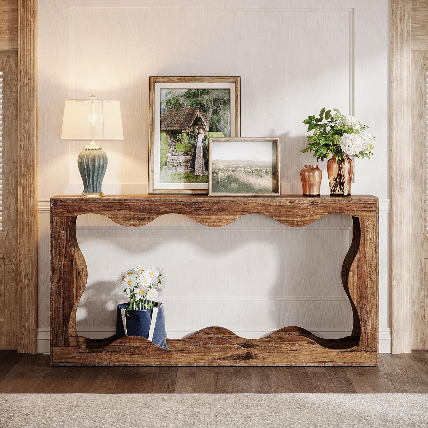 63 Inch Farmhouse Console Table with Storage, Narrow Sofa Table for Living Room and Entryway - Image 4