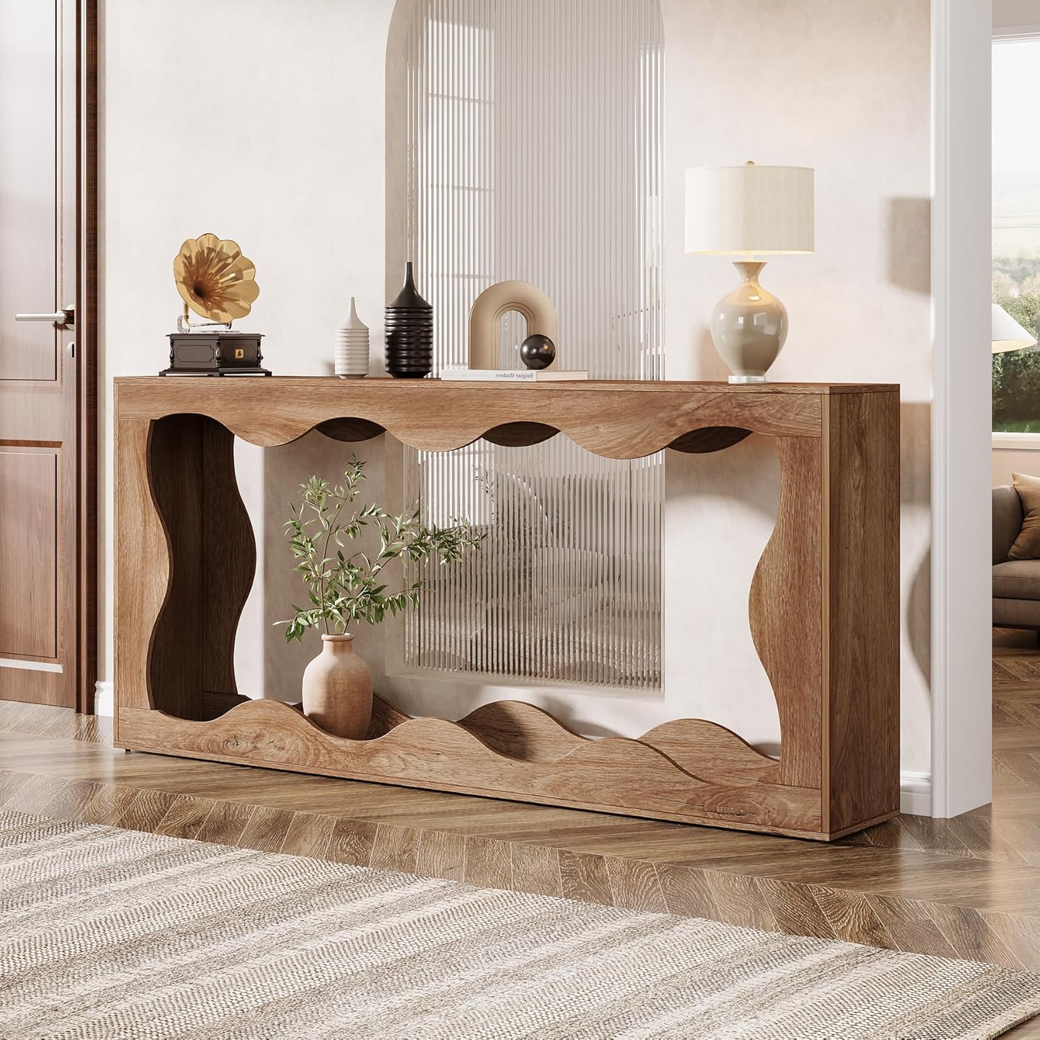 63 Inch Farmhouse Console Table with Storage, Narrow Sofa Table for Living Room and Entryway - Image 9