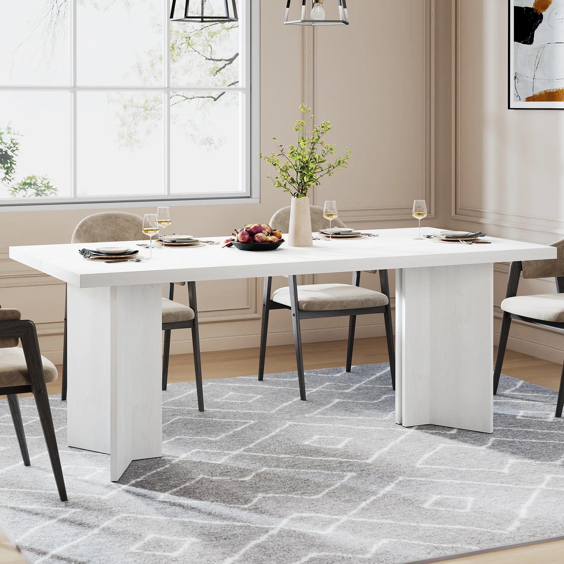 63" Dining Table, Farmhouse Kitchen Table with Large Tabletop for 4-6 - Image 16