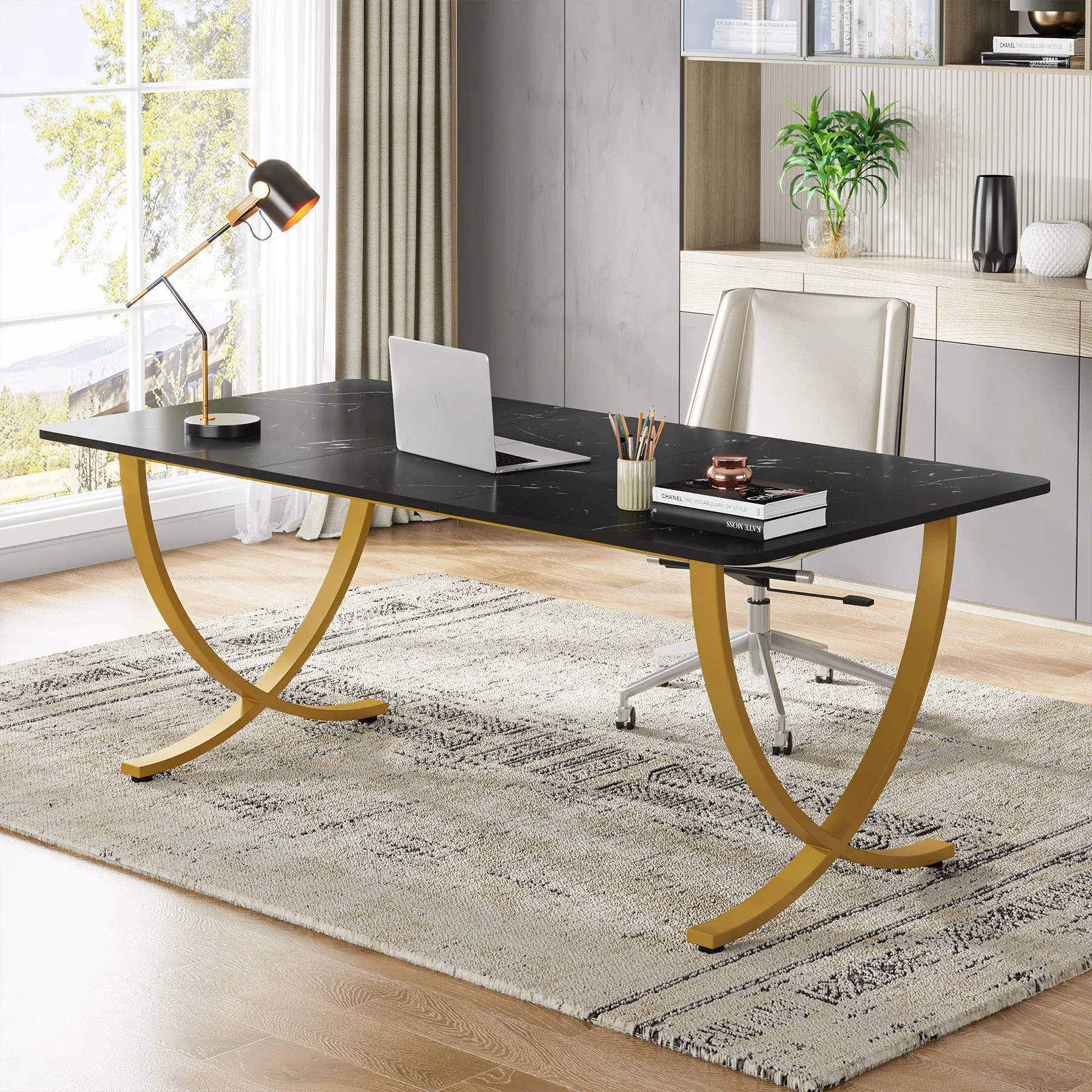 63" Executive Desk, Faux Marble Computer Desk Meeting Table - Image 8