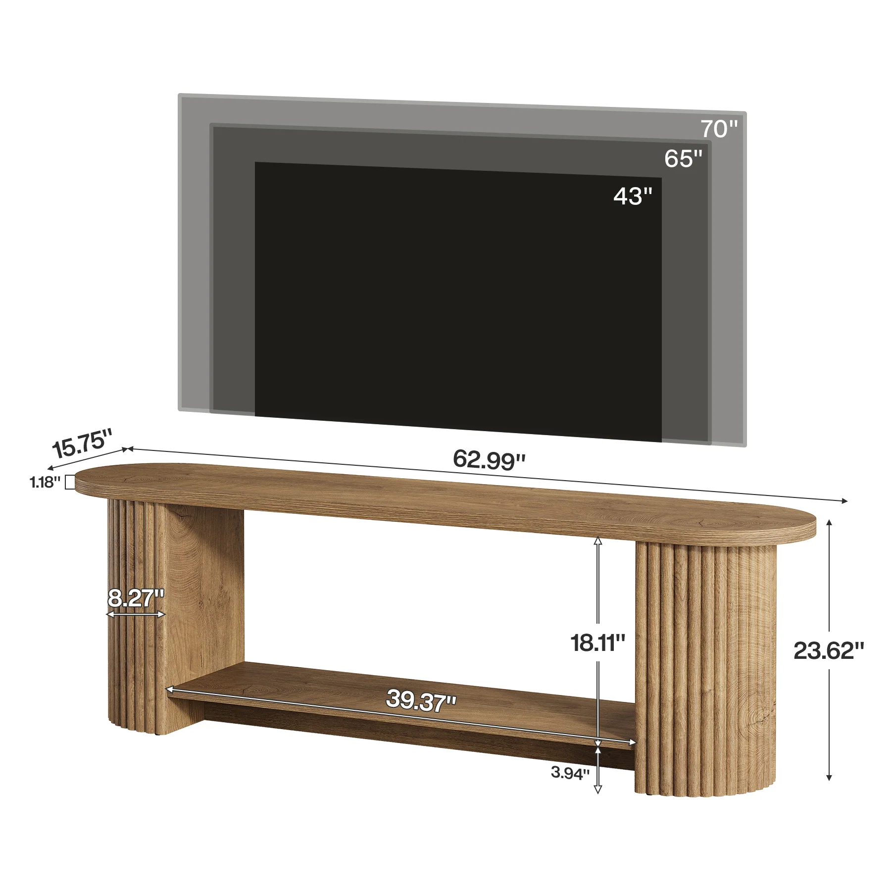63” Fluted TV Stand, Farmhouse Entertainment Center with Storage Shelf - Image 2