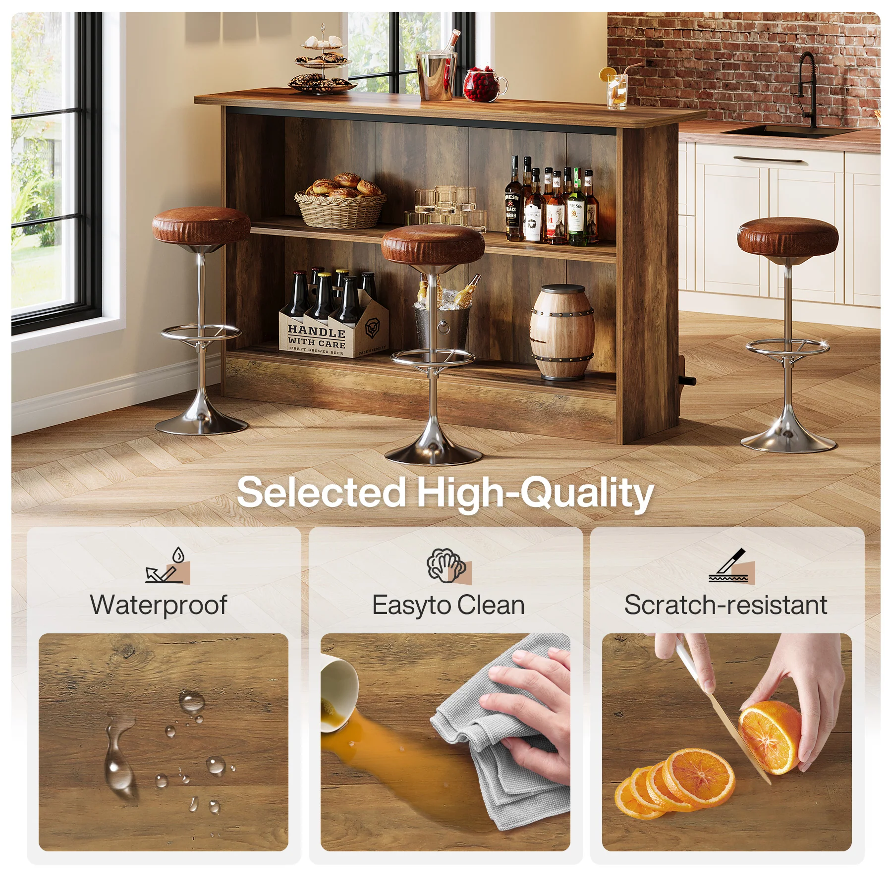 63" Home Bar Unit, 2-Tier Bar Table Coffee Cabinet with Footrest - Image 10