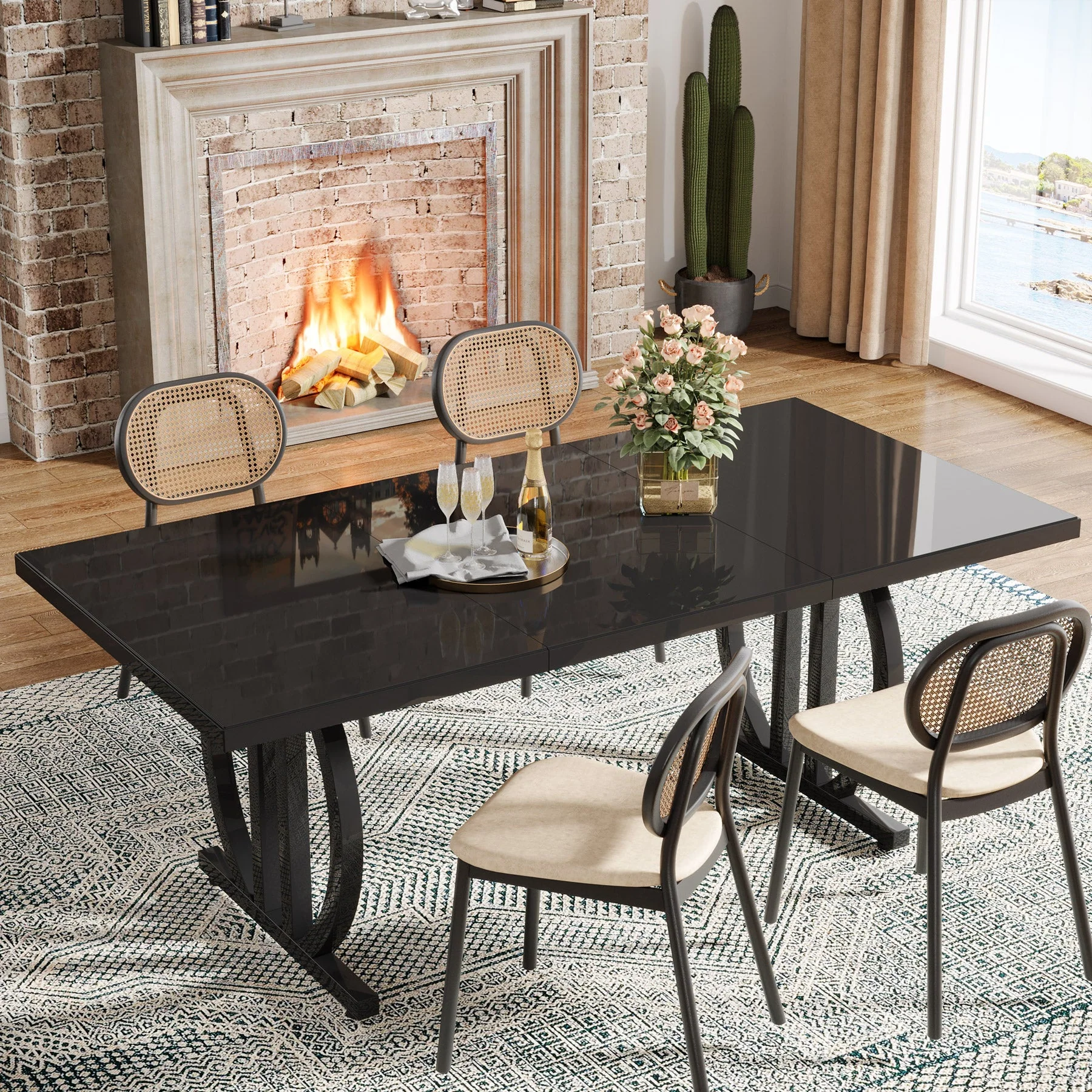 63" Dining Table for 4-6 People, Modern Kitchen Dinner Table with Metal Frame - Image 3