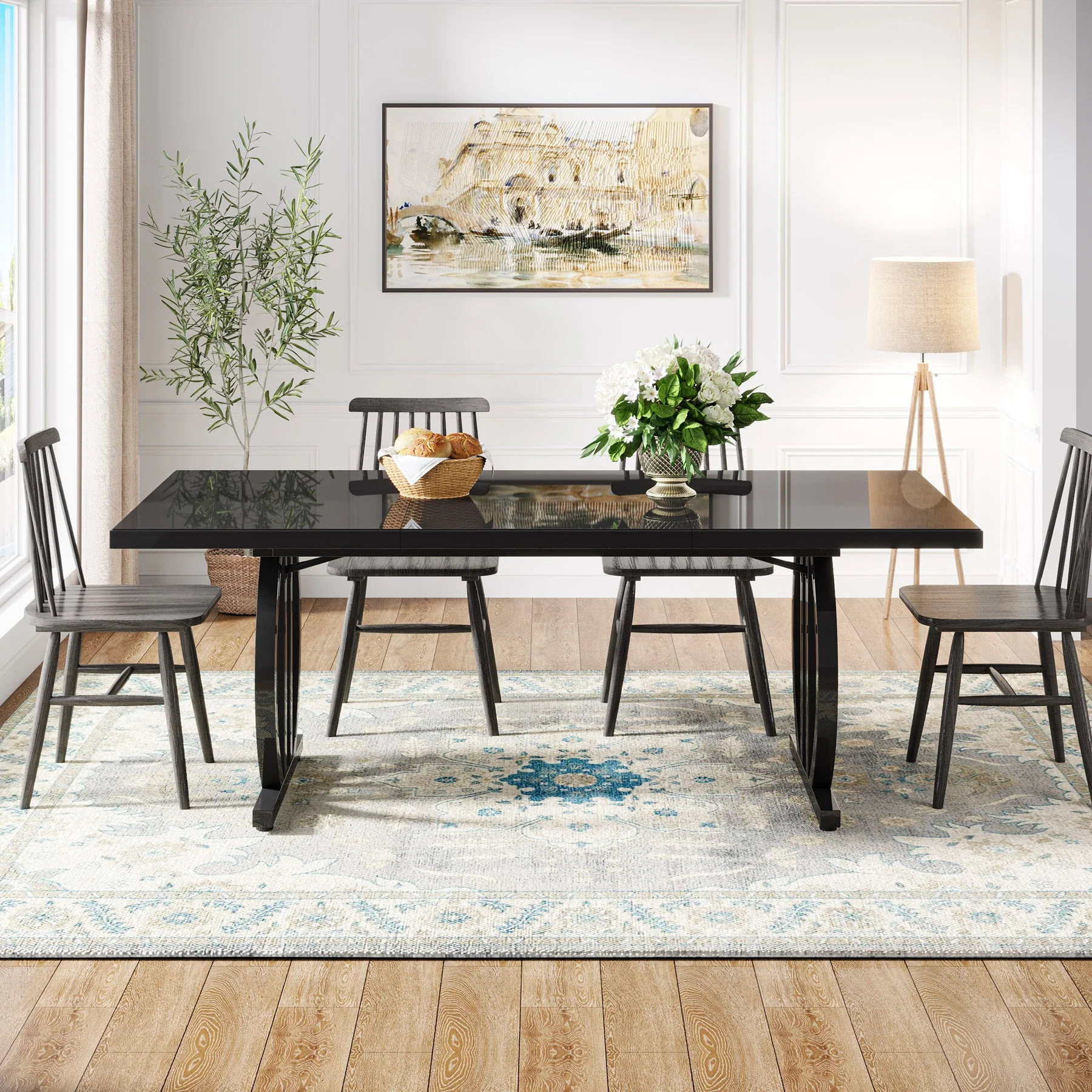 63" Dining Table for 4-6 People, Modern Kitchen Dinner Table with Metal Frame - Image 4