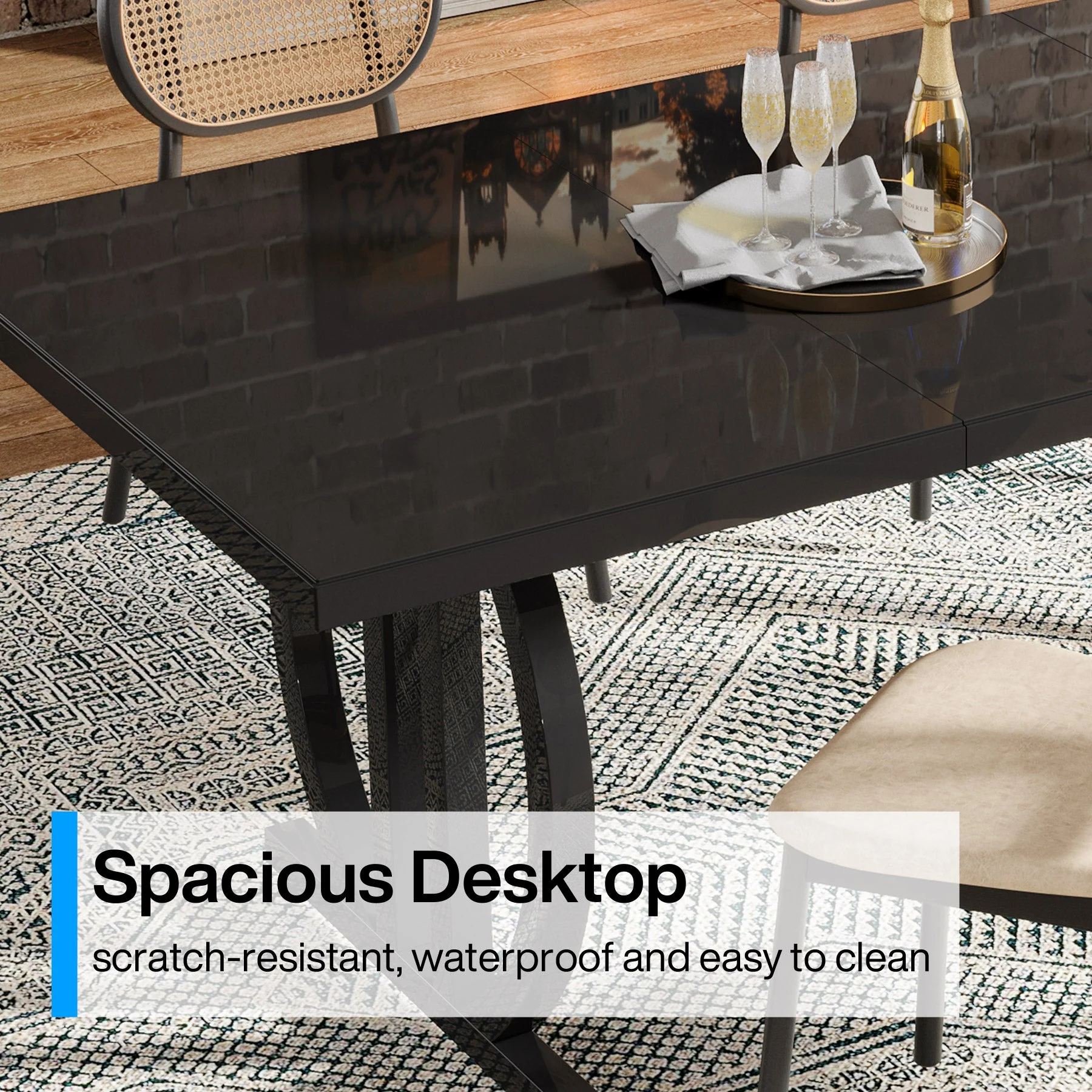 63" Dining Table for 4-6 People, Modern Kitchen Dinner Table with Metal Frame - Image 6