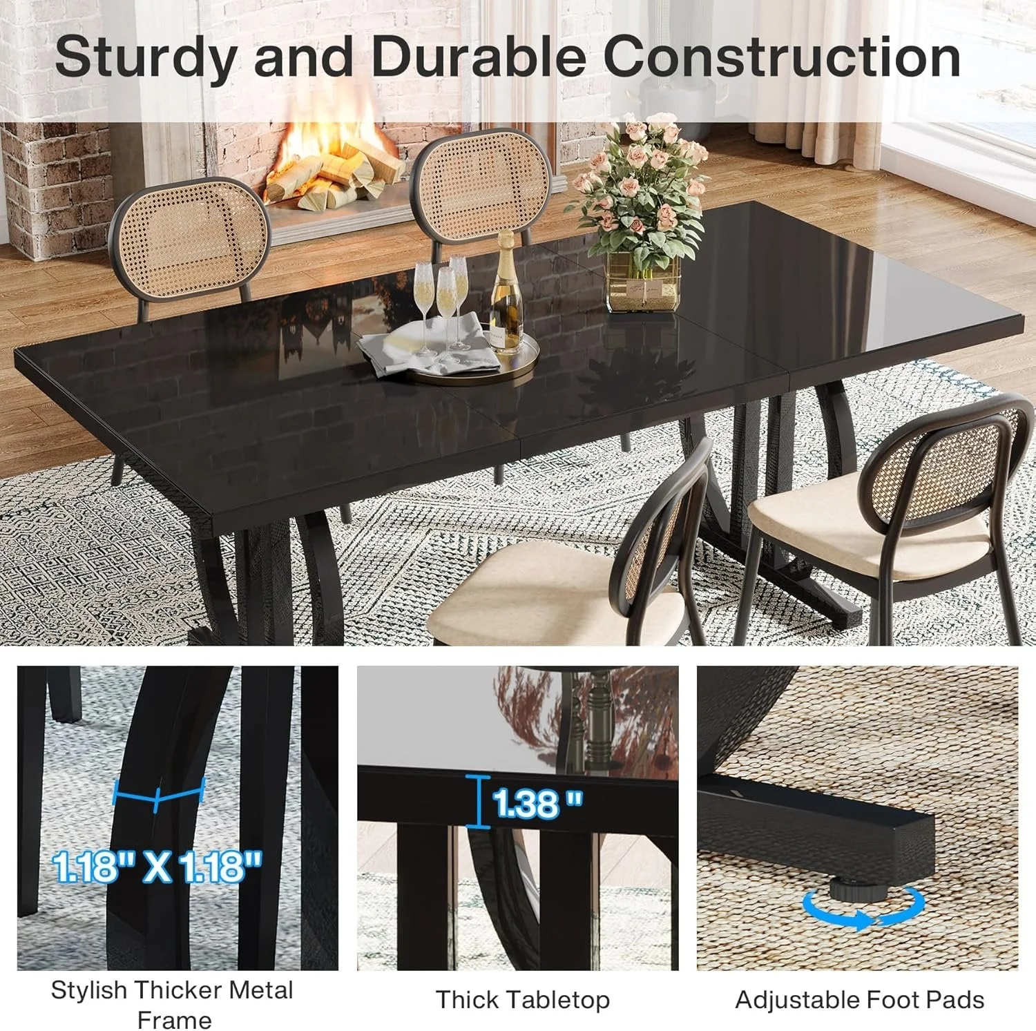 63" Dining Table for 4-6 People, Modern Kitchen Dinner Table with Metal Frame - Image 7