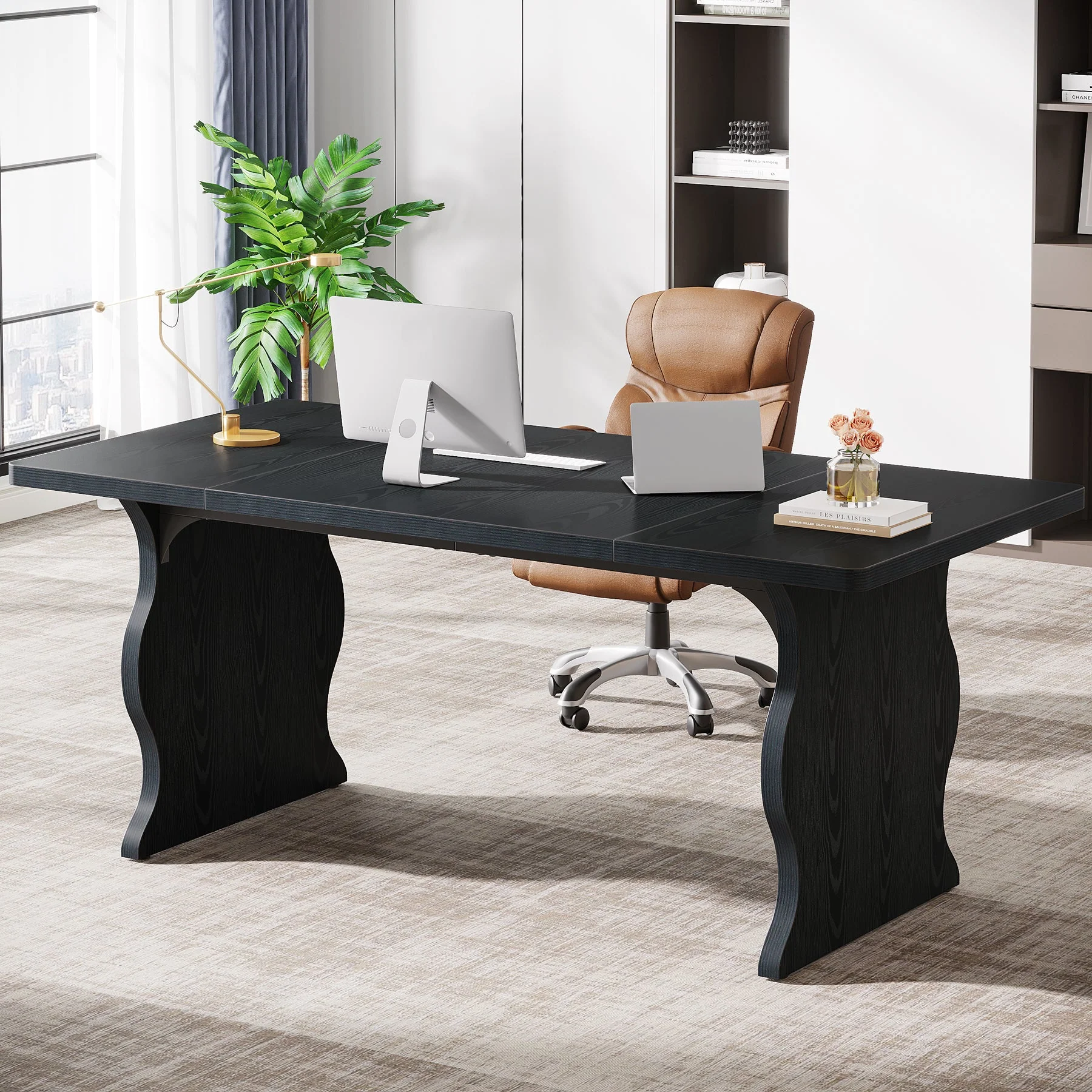 63-Inch Large Executive Desk, Sturdy Computer Desk Conference Table - Image 3