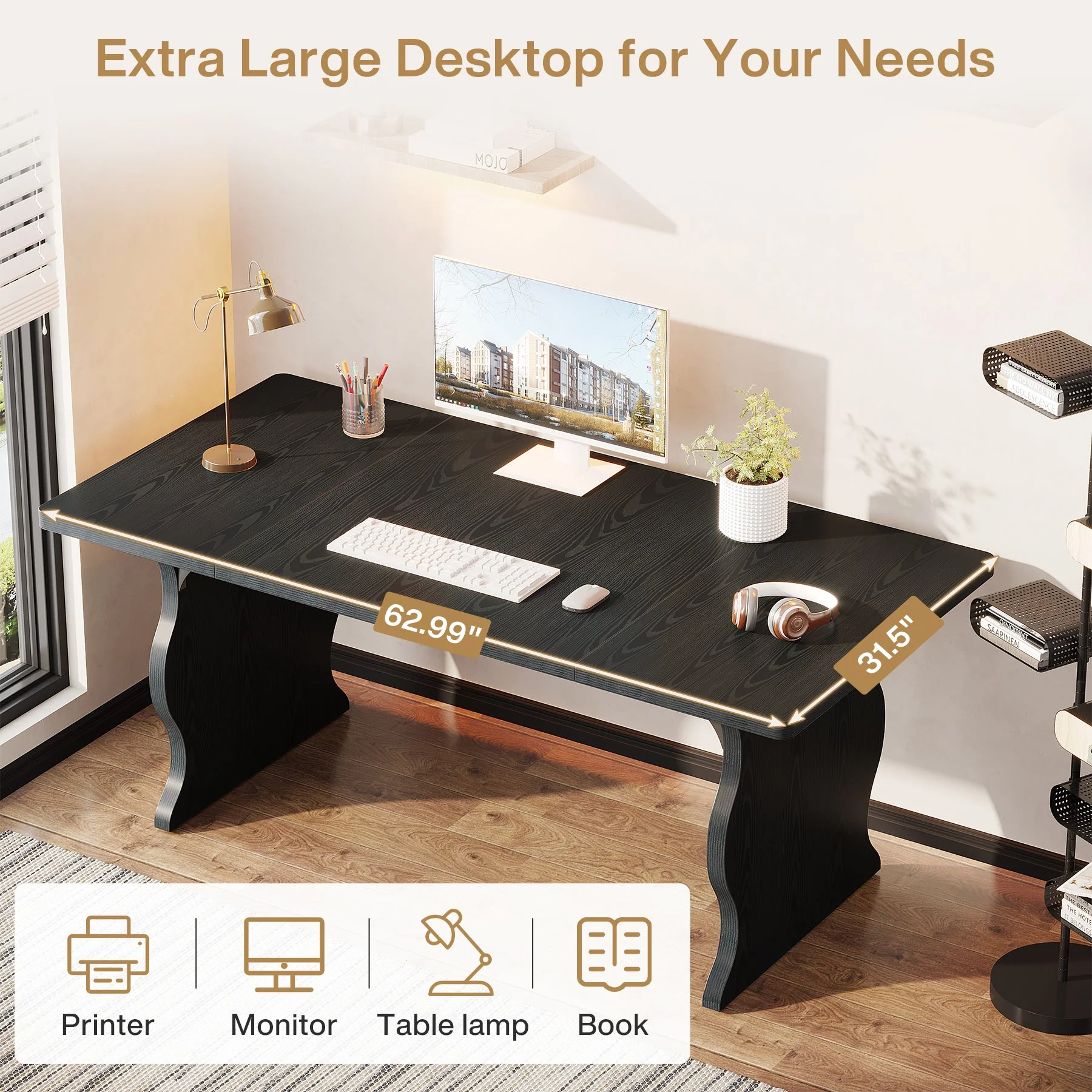 63-Inch Large Executive Desk, Sturdy Computer Desk Conference Table - Image 6