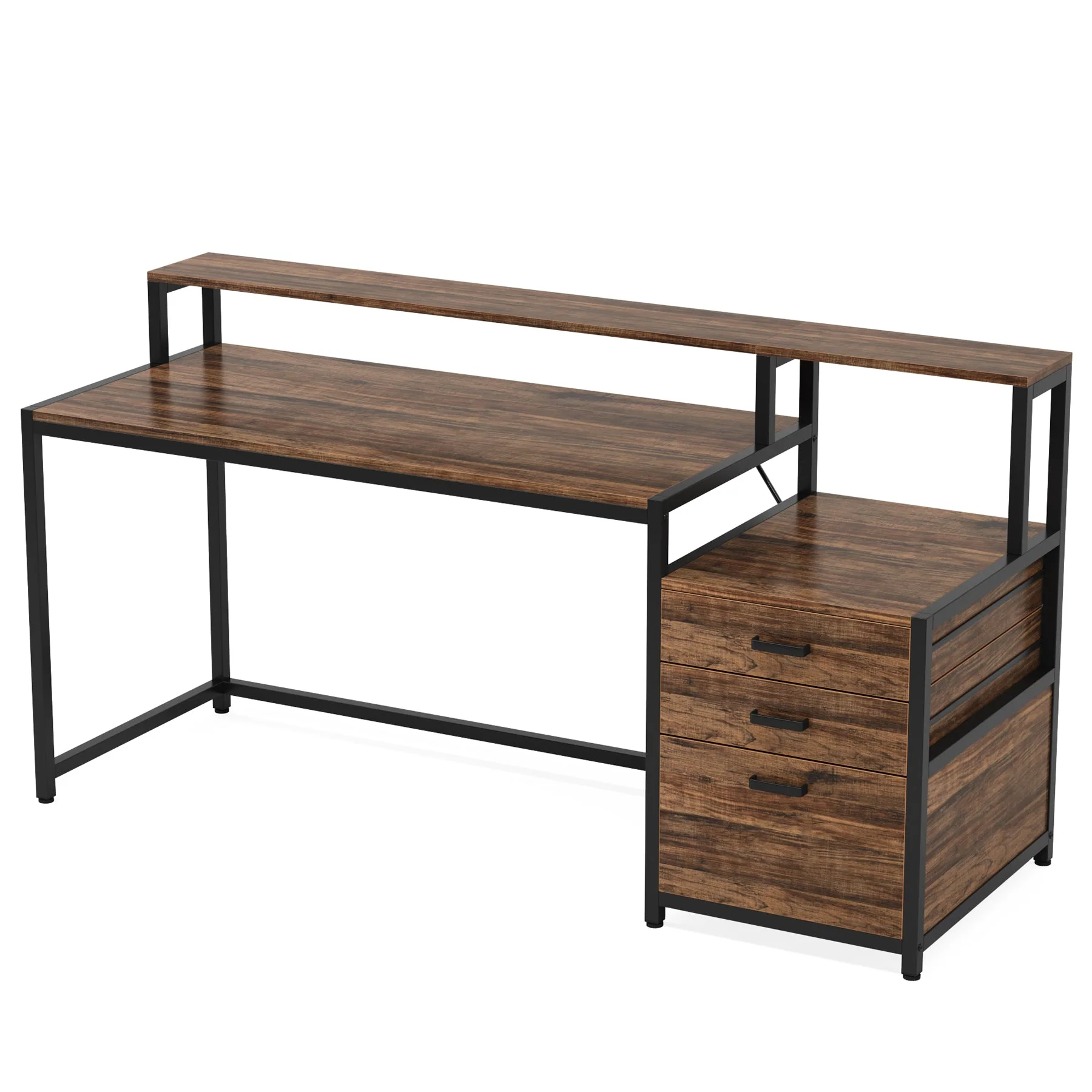 63" Computer Desk, Ergonomic Office Desk with Drawers & Monitor Stand - Image 16