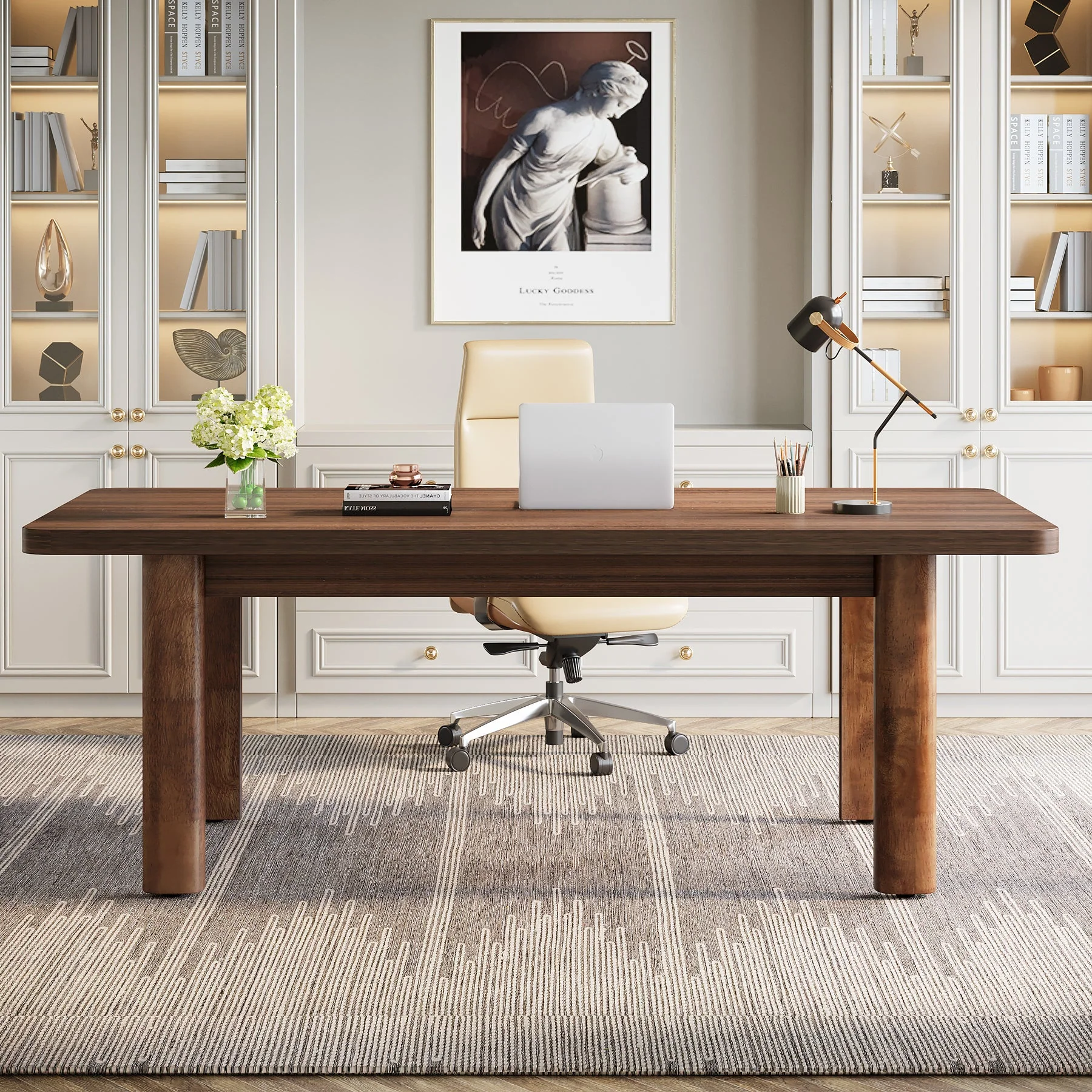 Wood Executive Desk, 62.99" Sturdy Computer Desk Conference Table