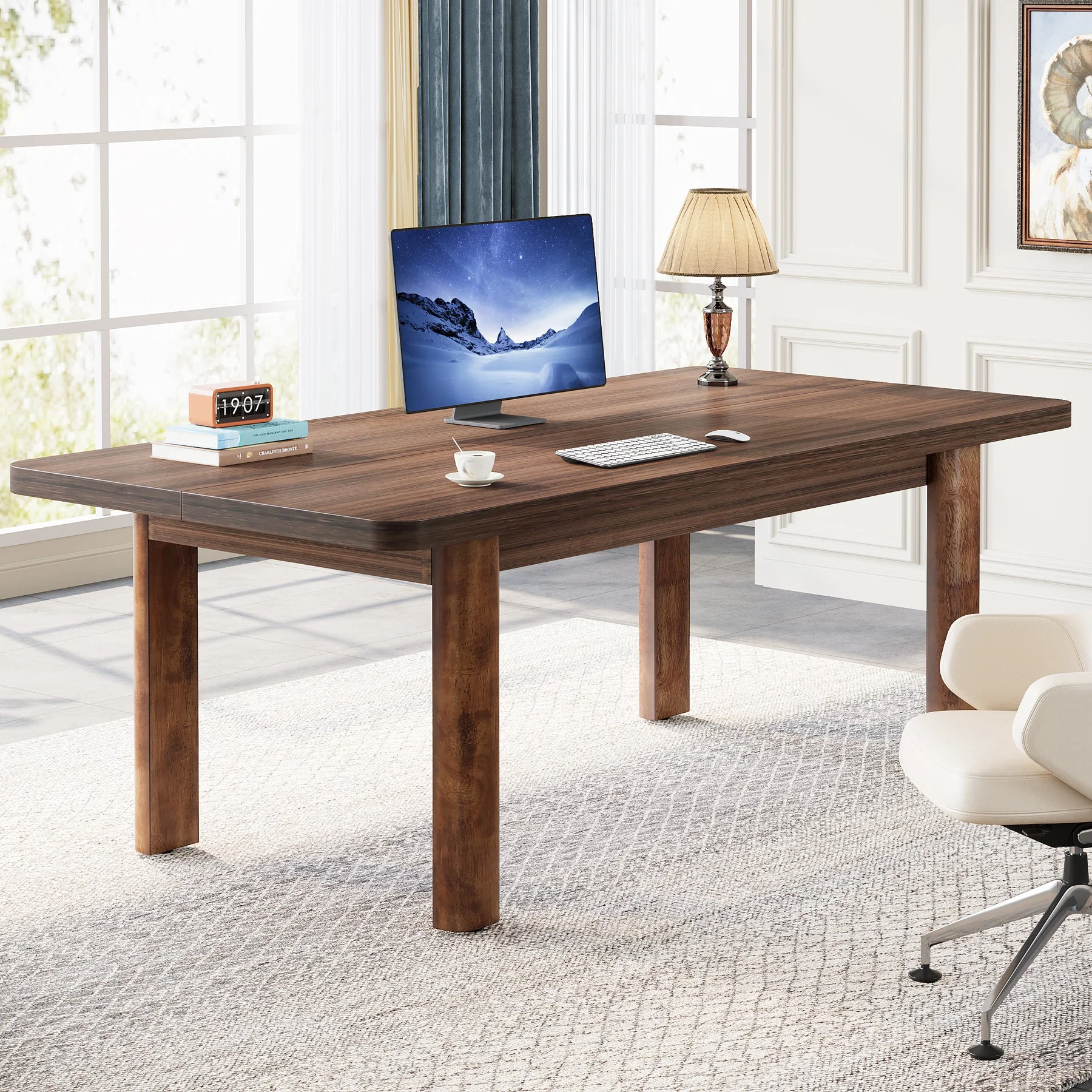 Wood Executive Desk, 62.99" Sturdy Computer Desk Conference Table - Image 3