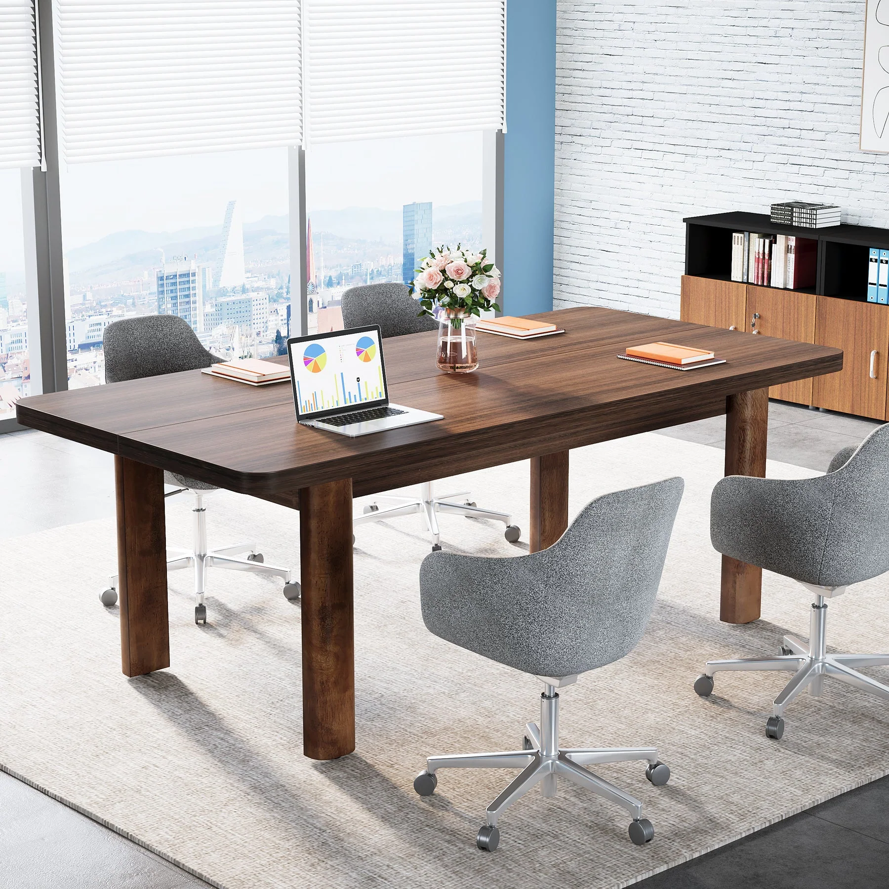 Wood Executive Desk, 62.99" Sturdy Computer Desk Conference Table - Image 4
