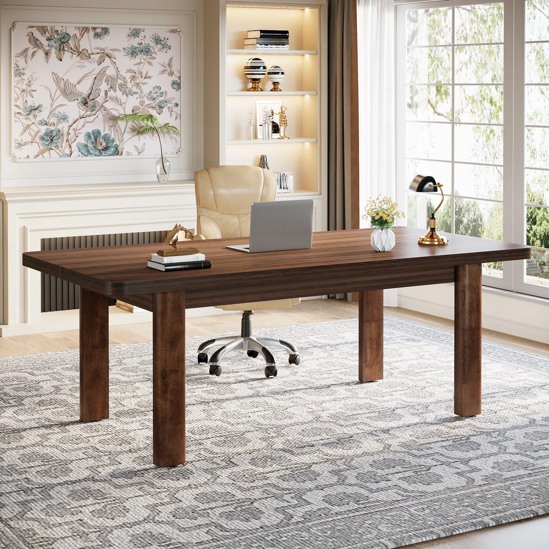 Wood Executive Desk, 62.99" Sturdy Computer Desk Conference Table - Image 5