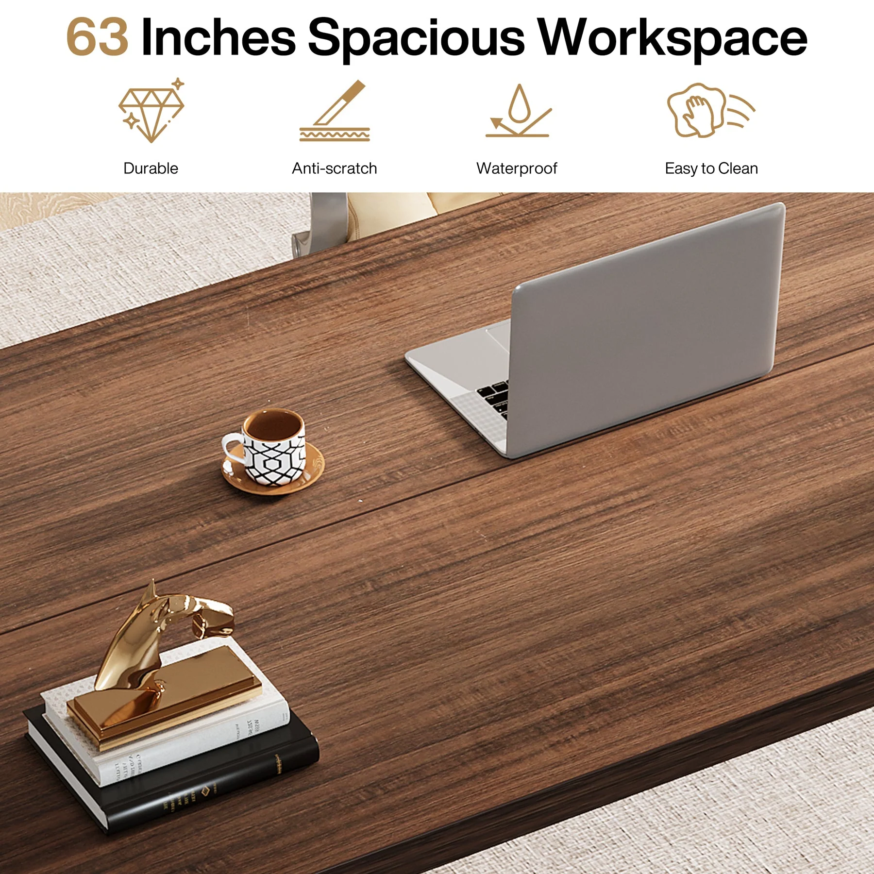 Wood Executive Desk, 62.99" Sturdy Computer Desk Conference Table - Image 6