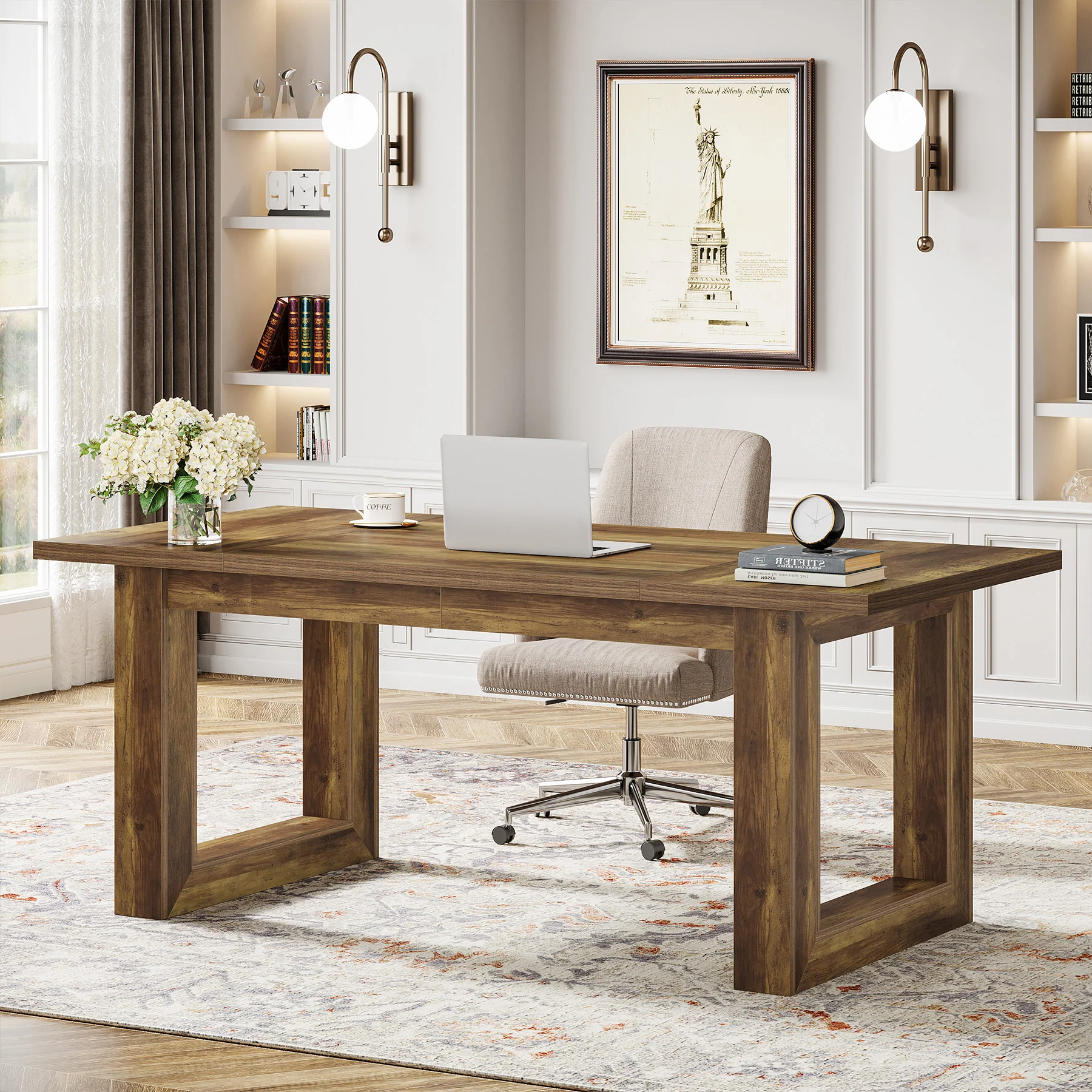 63" Executive Desk, Wooden Computer Desk Workstation Table - Image 4