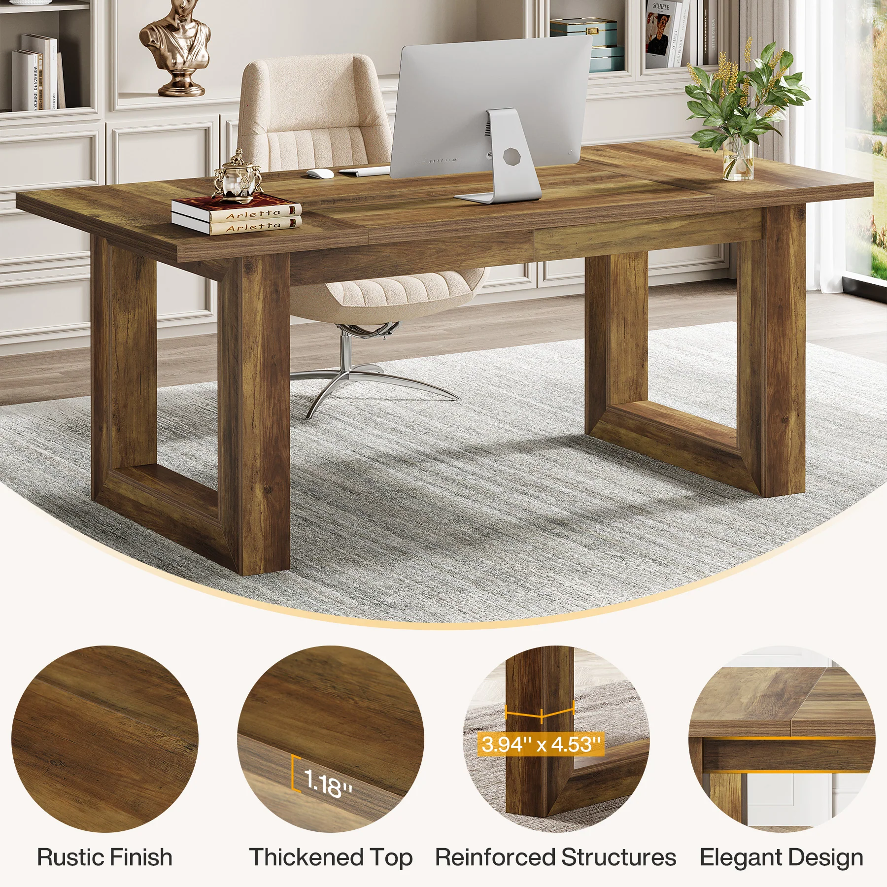 63" Executive Desk, Wooden Computer Desk Workstation Table - Image 7