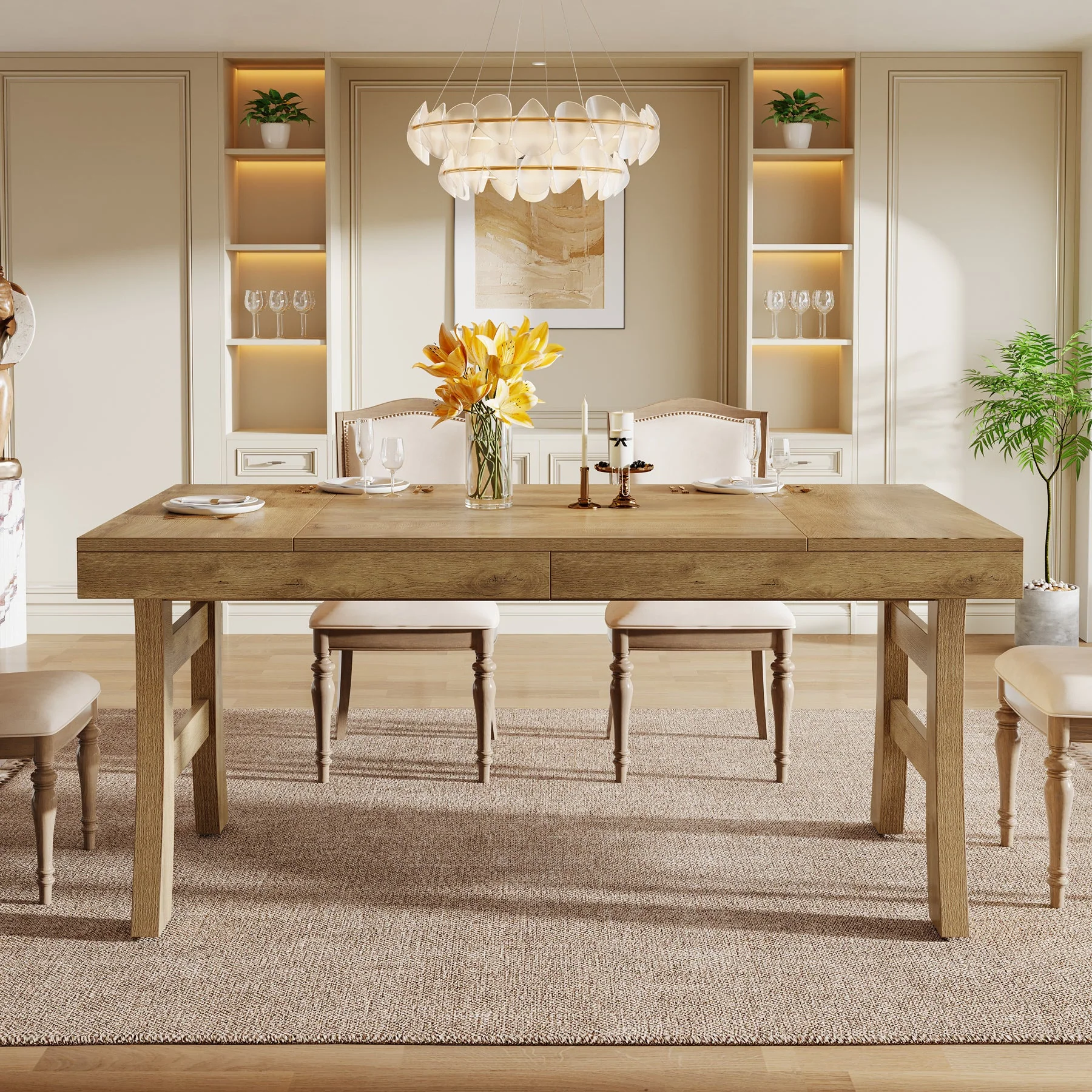 63" Dining Table, Farmhouse Kitchen Dinner Table for 4-6 People - Image 3