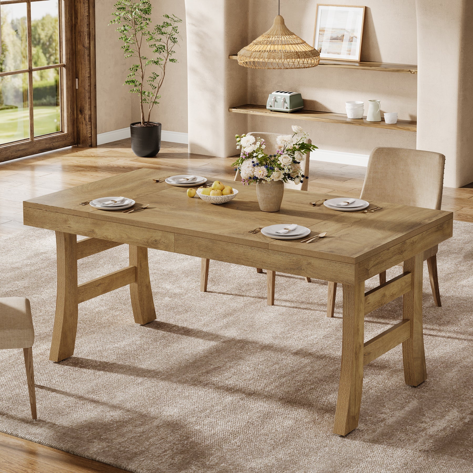 63" Dining Table, Farmhouse Kitchen Dinner Table for 4-6 People - Image 4