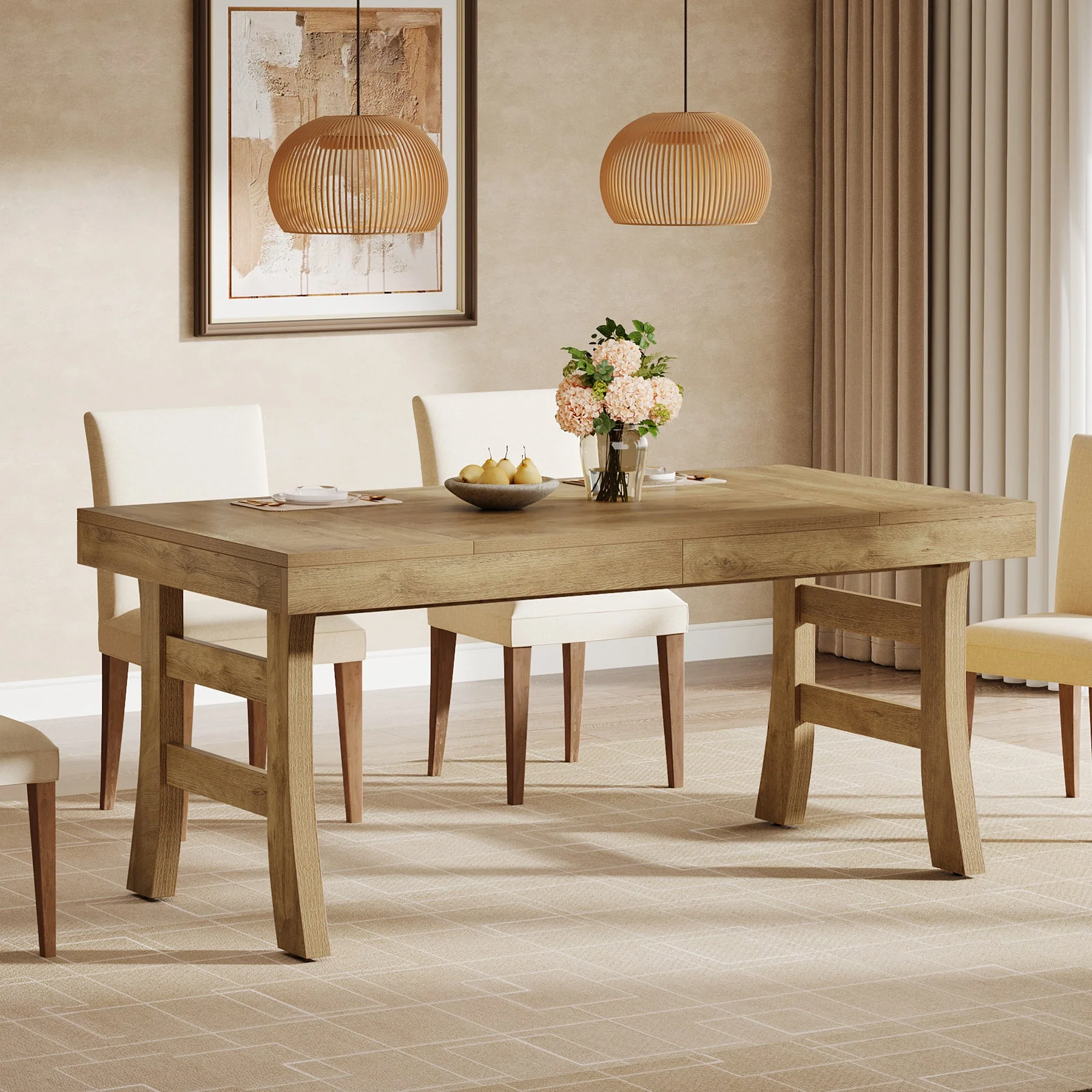 63" Dining Table, Farmhouse Kitchen Dinner Table for 4-6 People - Image 5