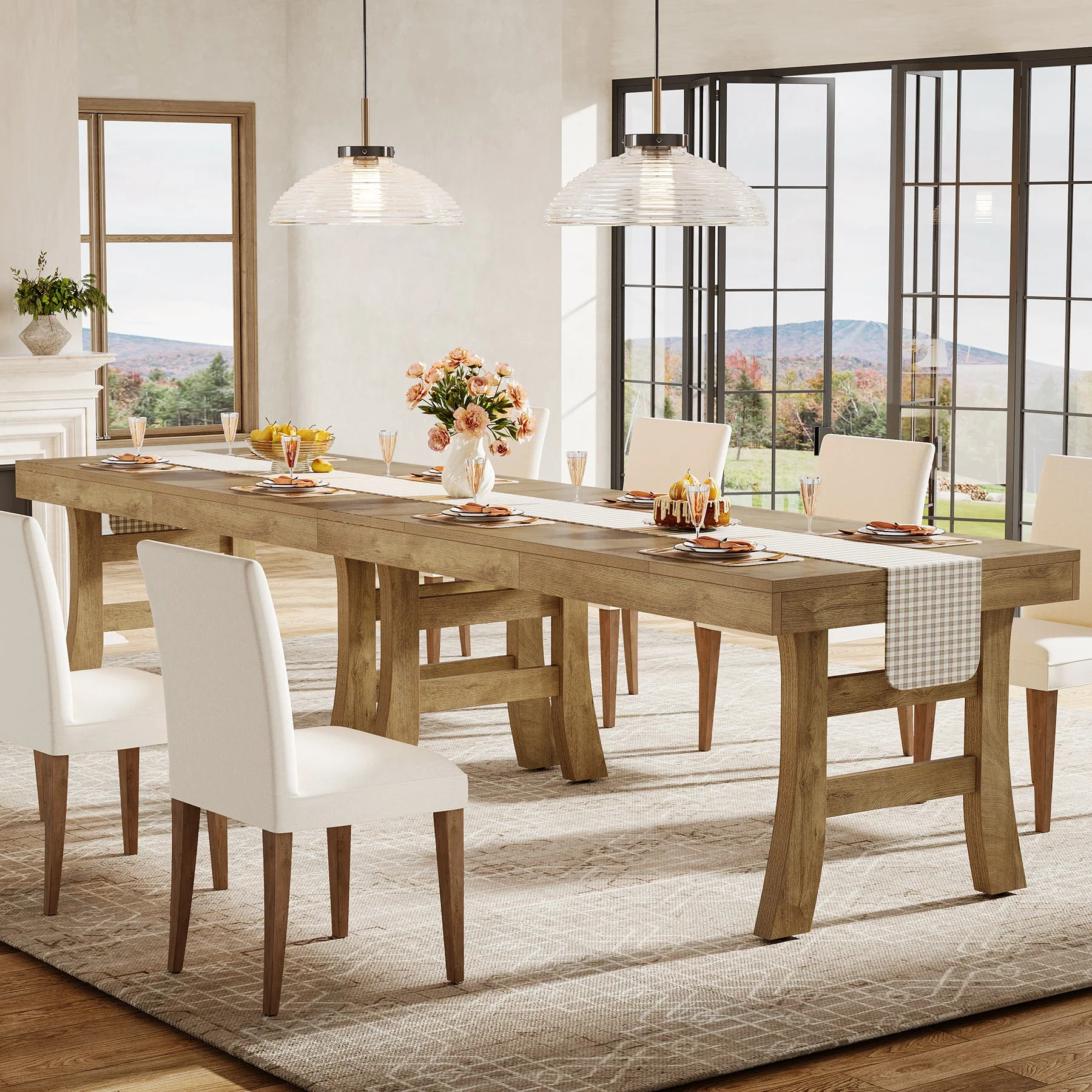 63" Dining Table, Farmhouse Kitchen Dinner Table for 4-6 People - Image 6