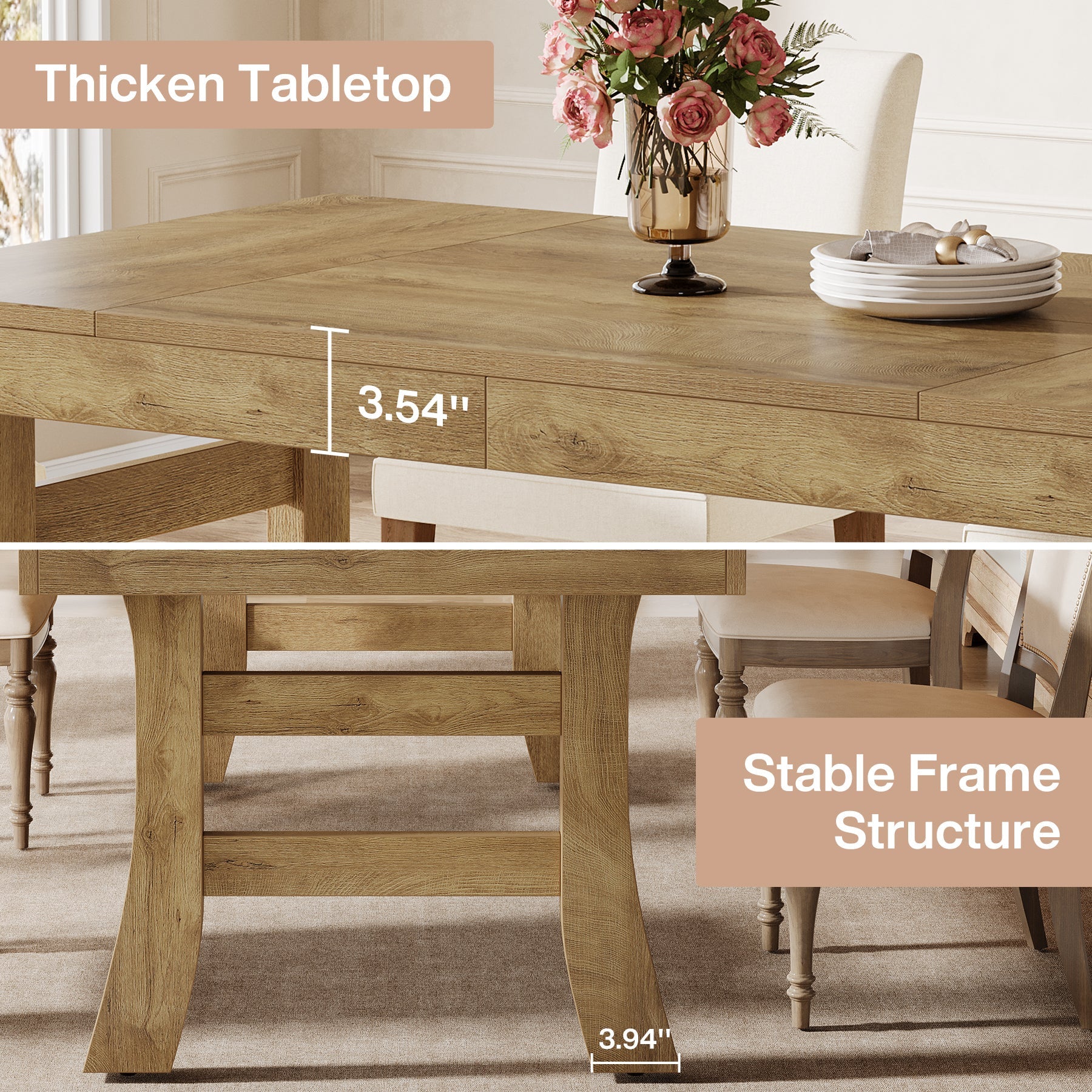 63" Dining Table, Farmhouse Kitchen Dinner Table for 4-6 People - Image 8