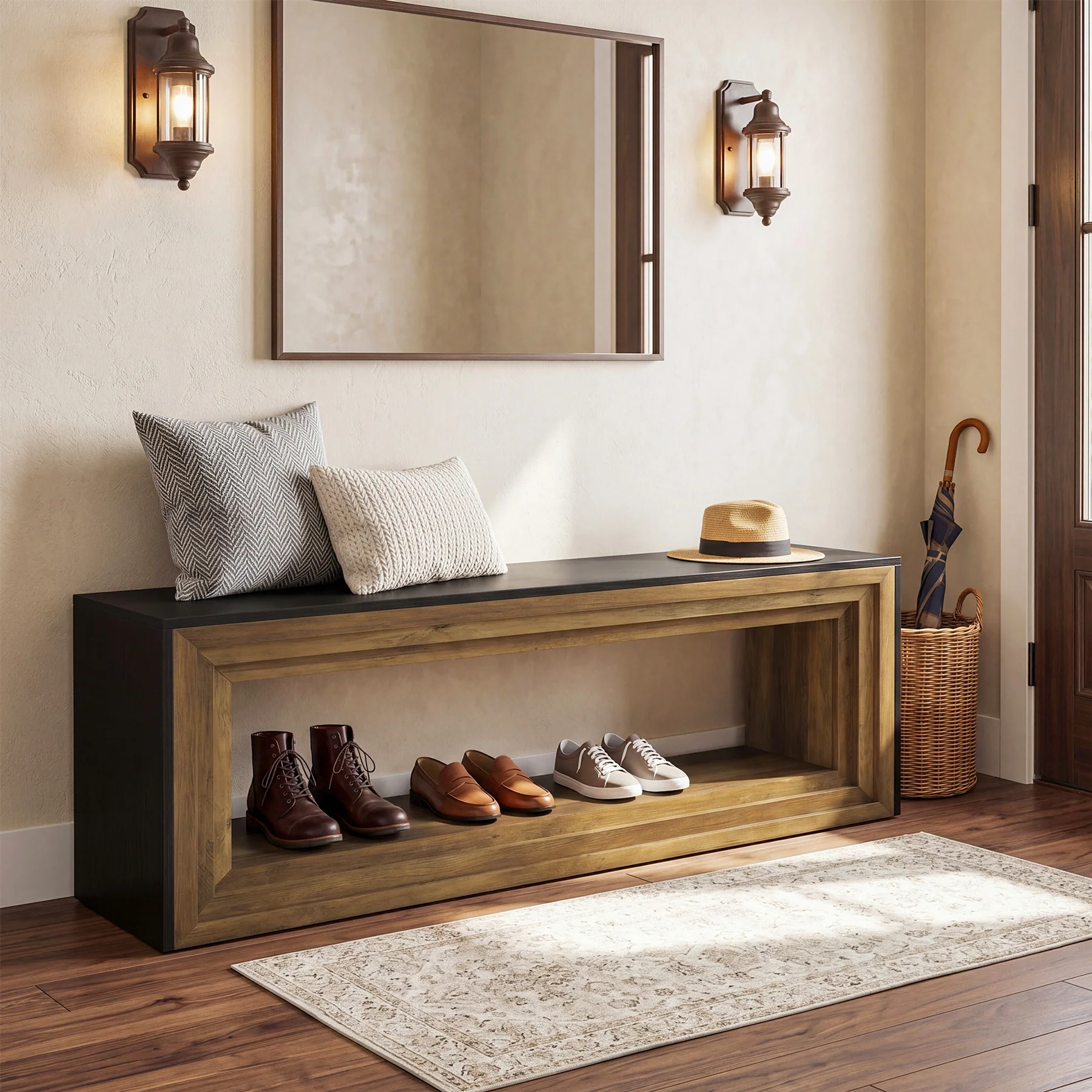 Tribesigns 63" Entryway Bench with Shoe Storage, Farmhouse Bench for Hallway