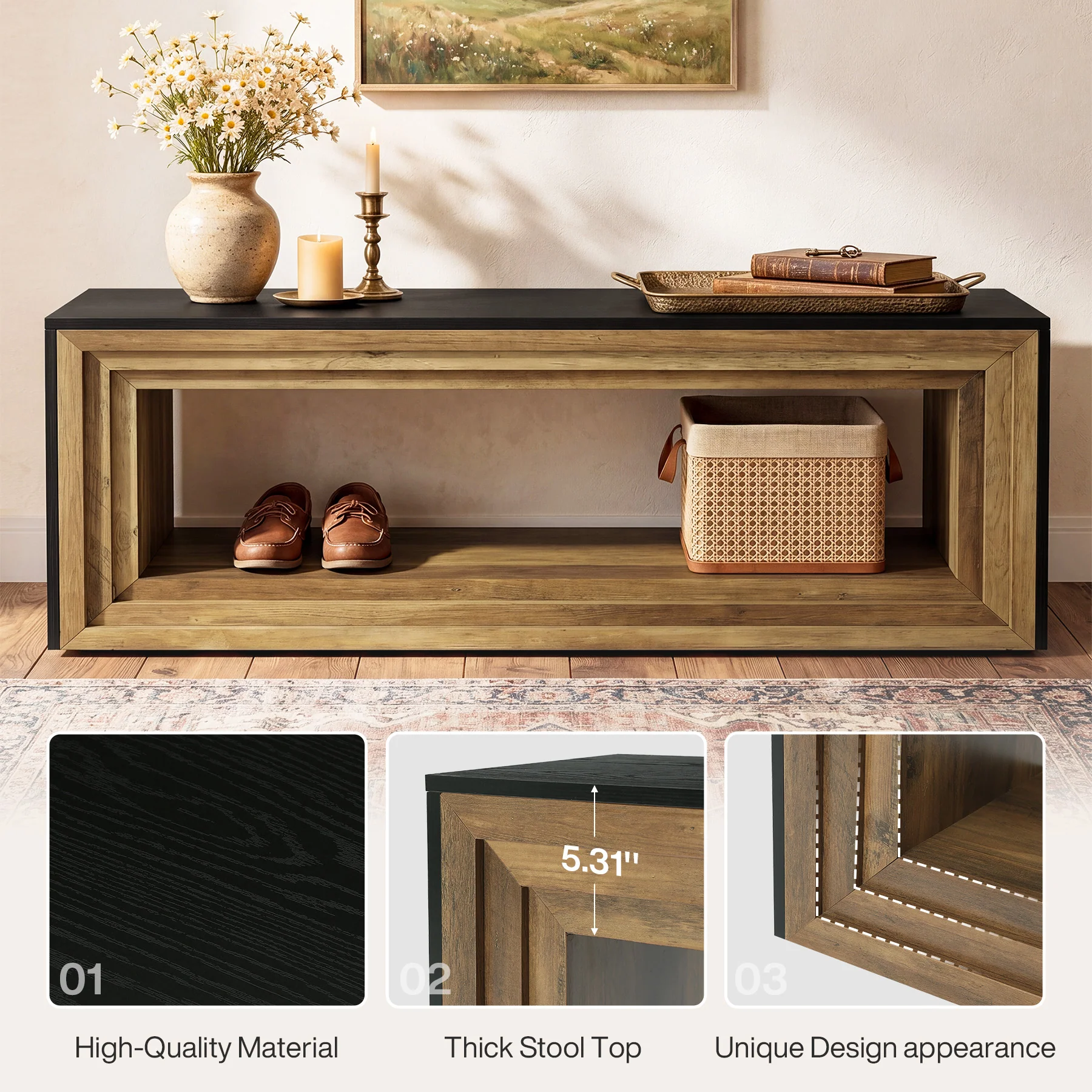 Tribesigns 63" Entryway Bench with Shoe Storage, Farmhouse Bench for Hallway - Image 3