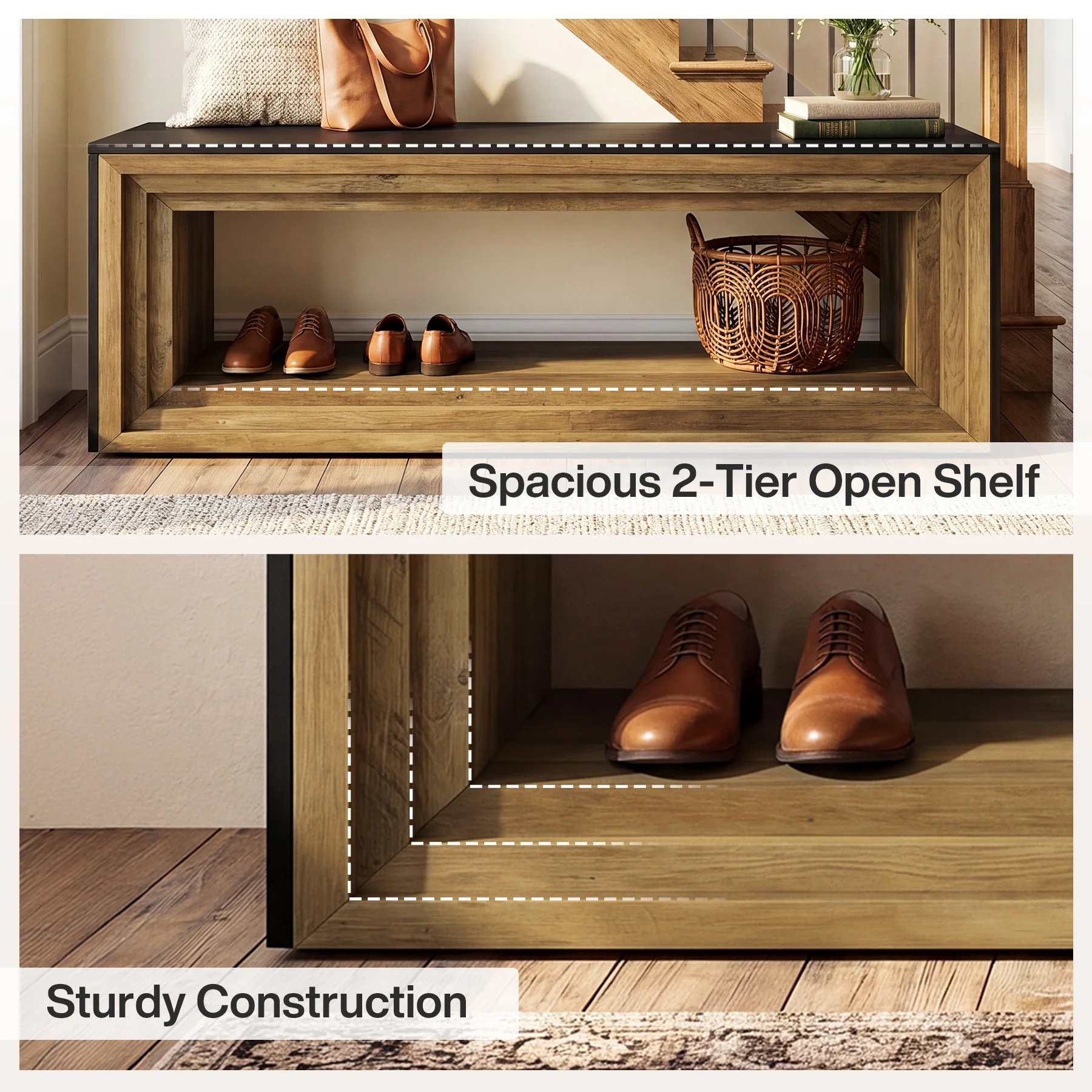 Tribesigns 63" Entryway Bench with Shoe Storage, Farmhouse Bench for Hallway - Image 4