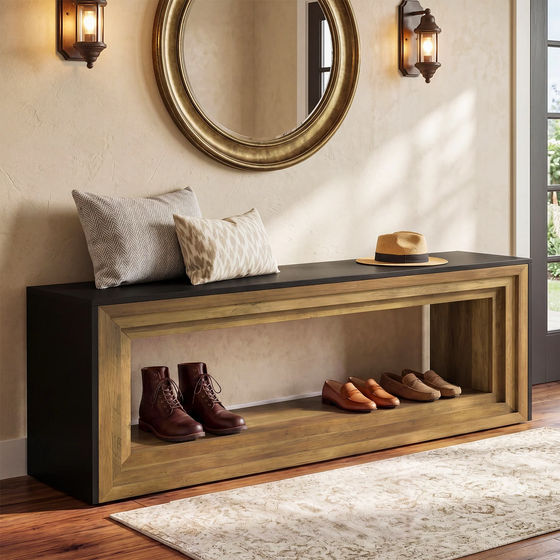 Tribesigns 63" Entryway Bench with Shoe Storage, Farmhouse Bench for Hallway - Image 6