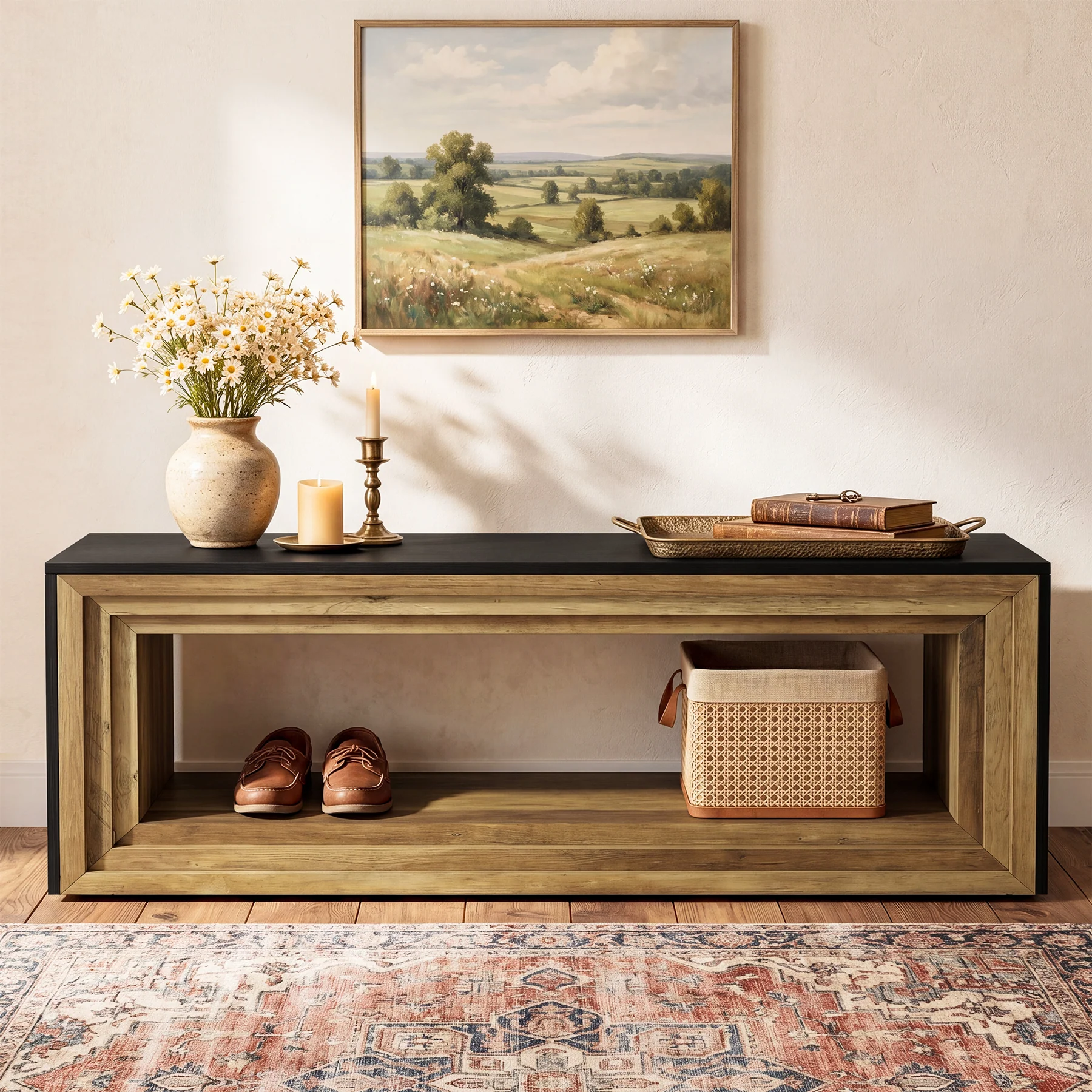 Tribesigns 63" Entryway Bench with Shoe Storage, Farmhouse Bench for Hallway - Image 7