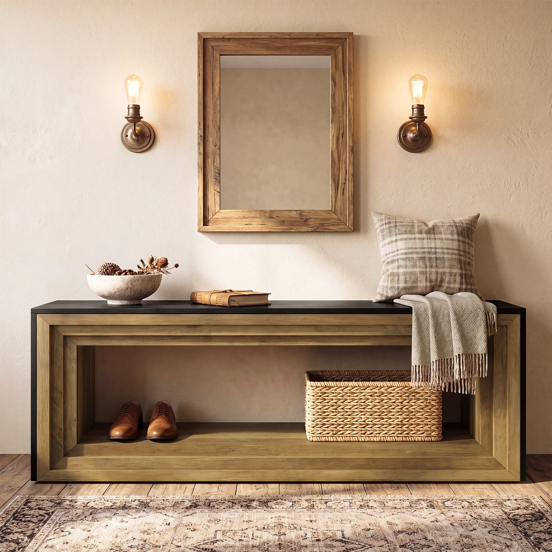 Tribesigns 63" Entryway Bench with Shoe Storage, Farmhouse Bench for Hallway - Image 8